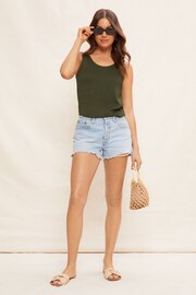 Friends Like These Khaki Green Satin Scoop Neck Shell Top - Image 2 of 4