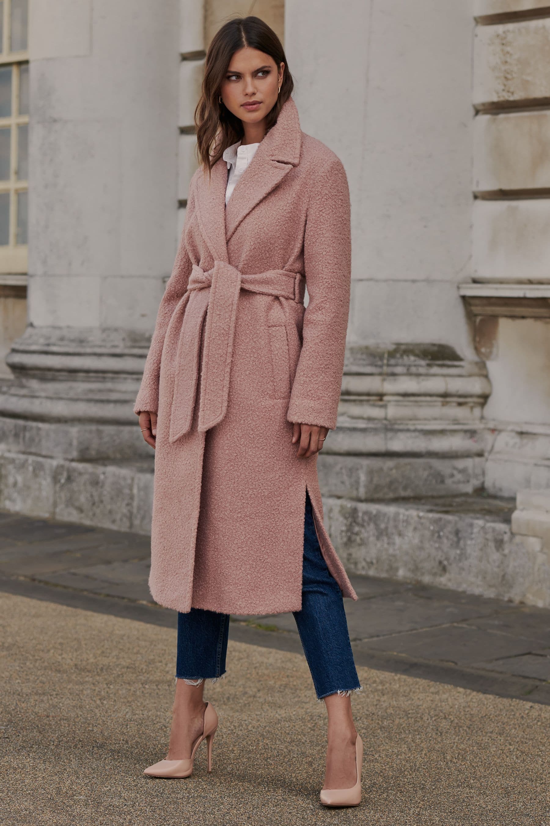 Buy Lipsy Pink Boucle Belted Wrap Coat from Next Lithuania