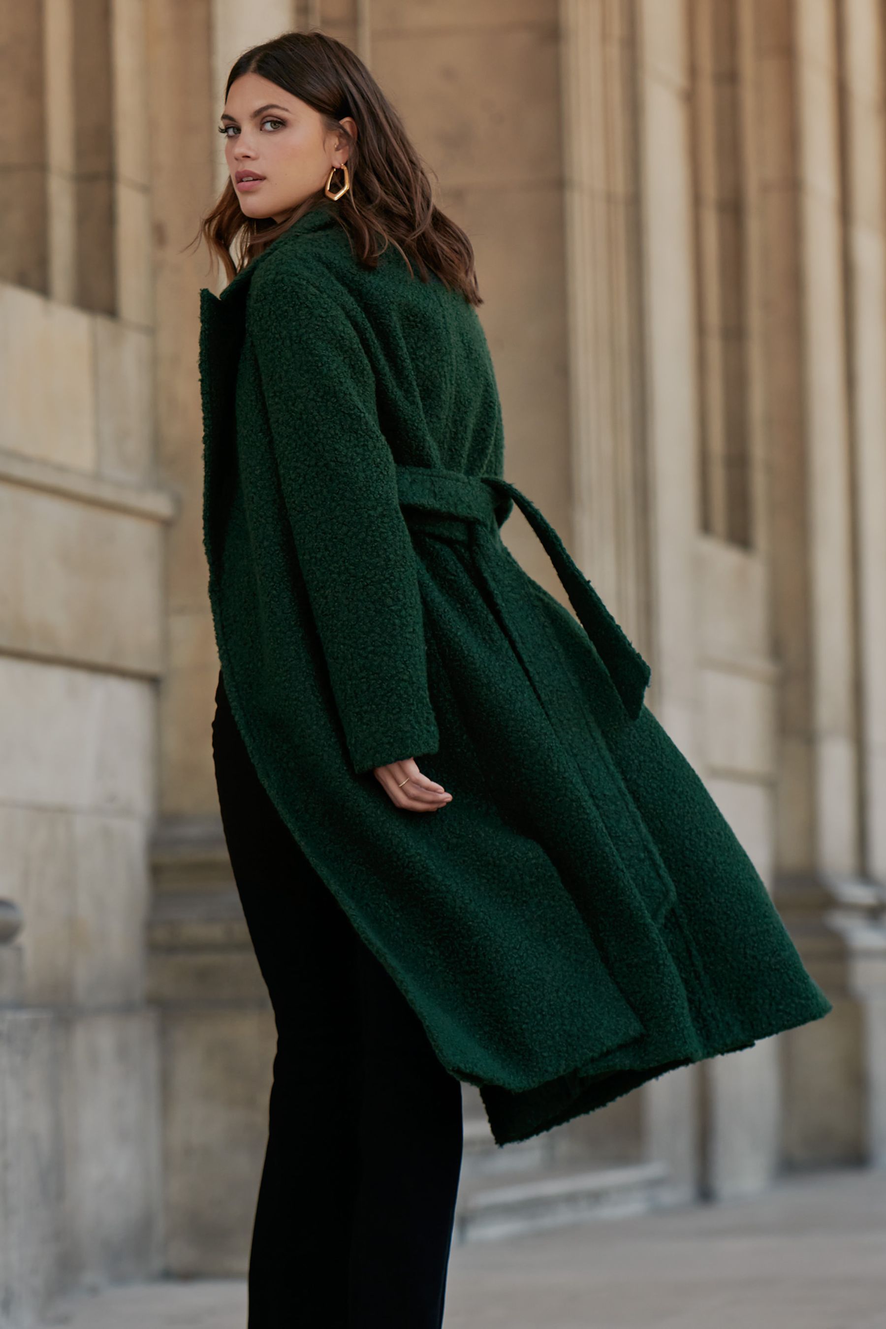 Green belted wrap coat best sale