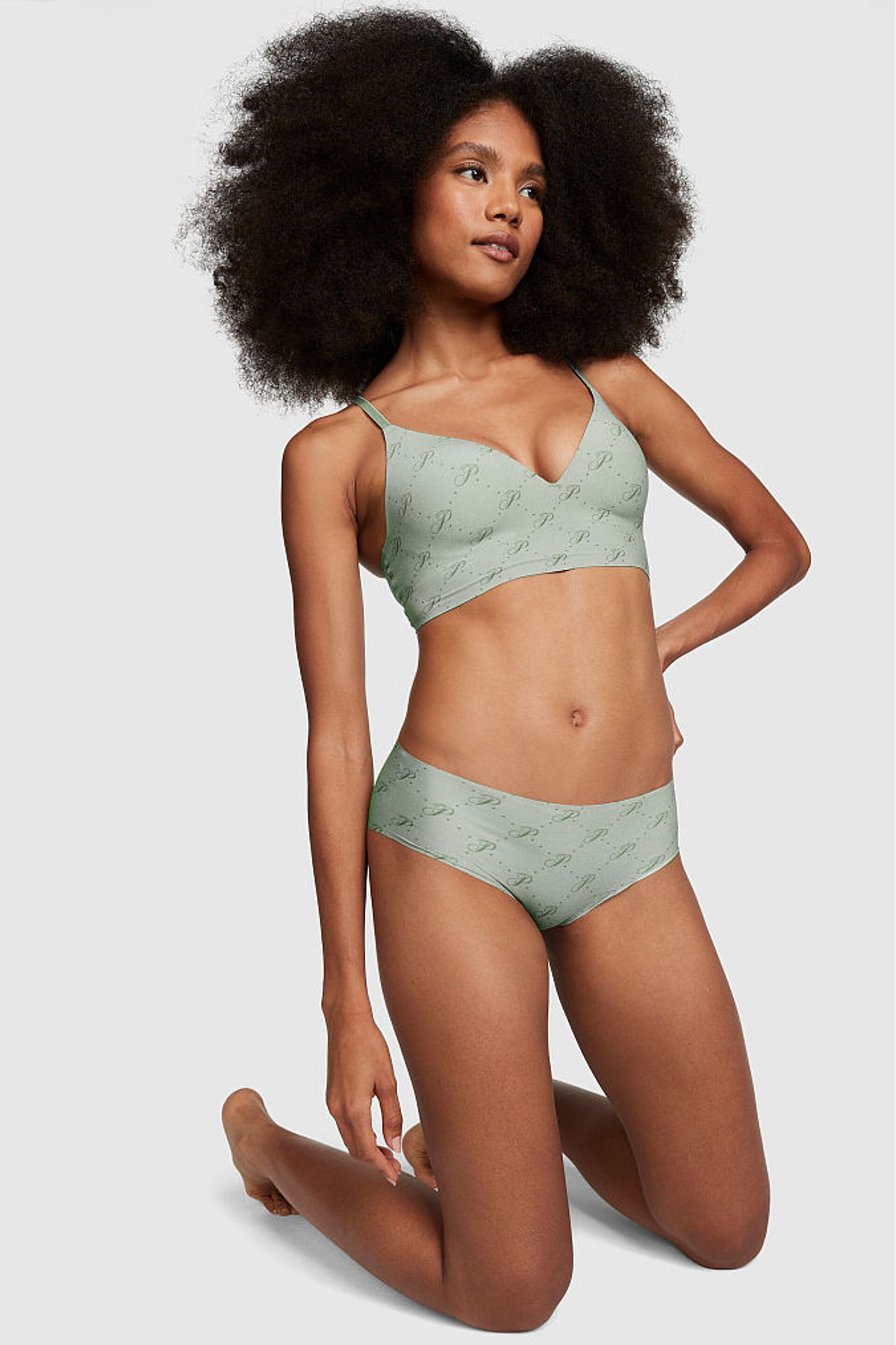 Victoria's Secret PINK Iceberg Green Script Non Wired Push Up Lounge Bralette - Image 3 of 4