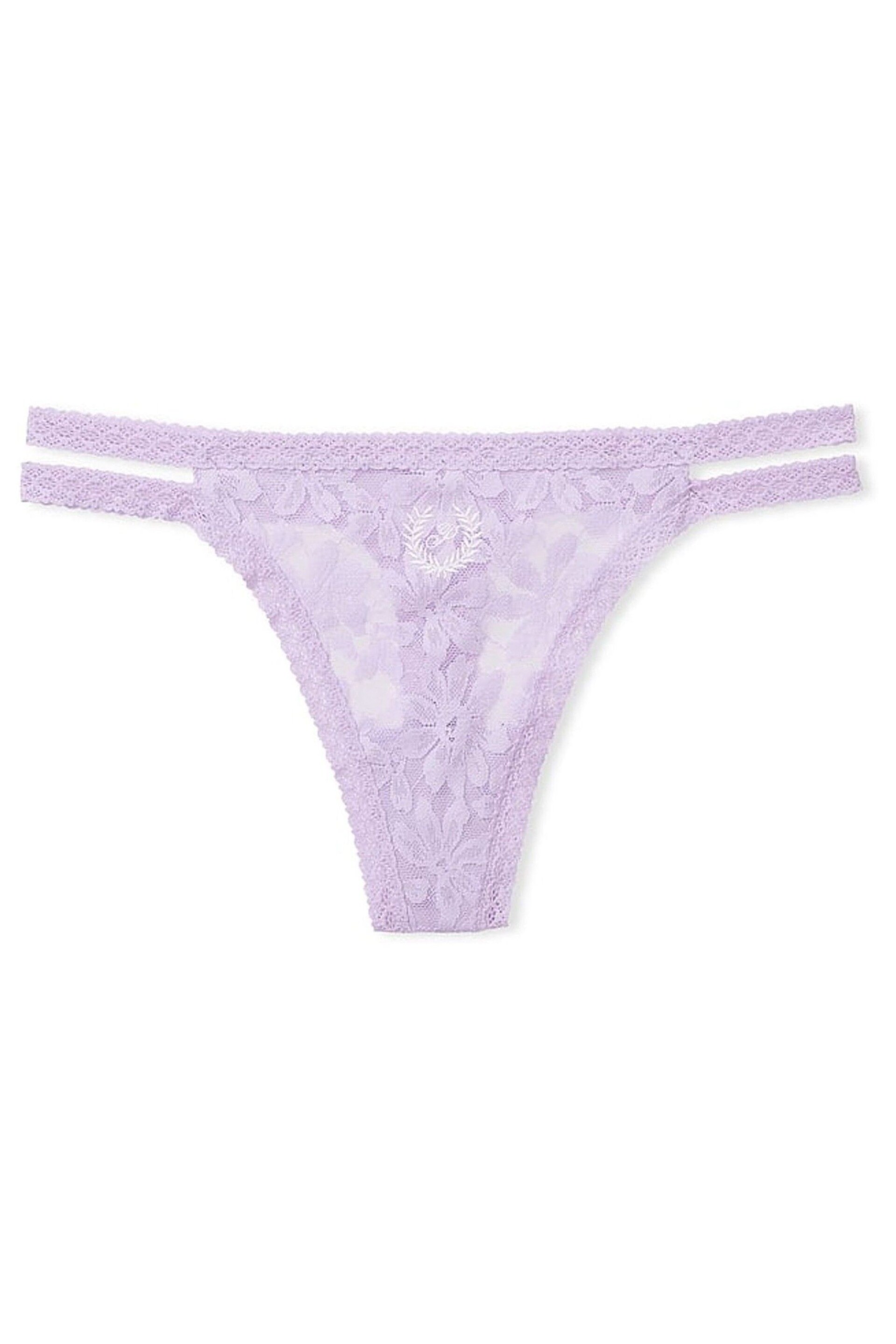 Victoria's Secret PINK Pastel Lilac Purple Crest Lace Strappy Thong Knickers - Image 3 of 3