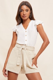 Friends Like These White V Neck Double Ruffle Button Through Blouse - Image 2 of 4