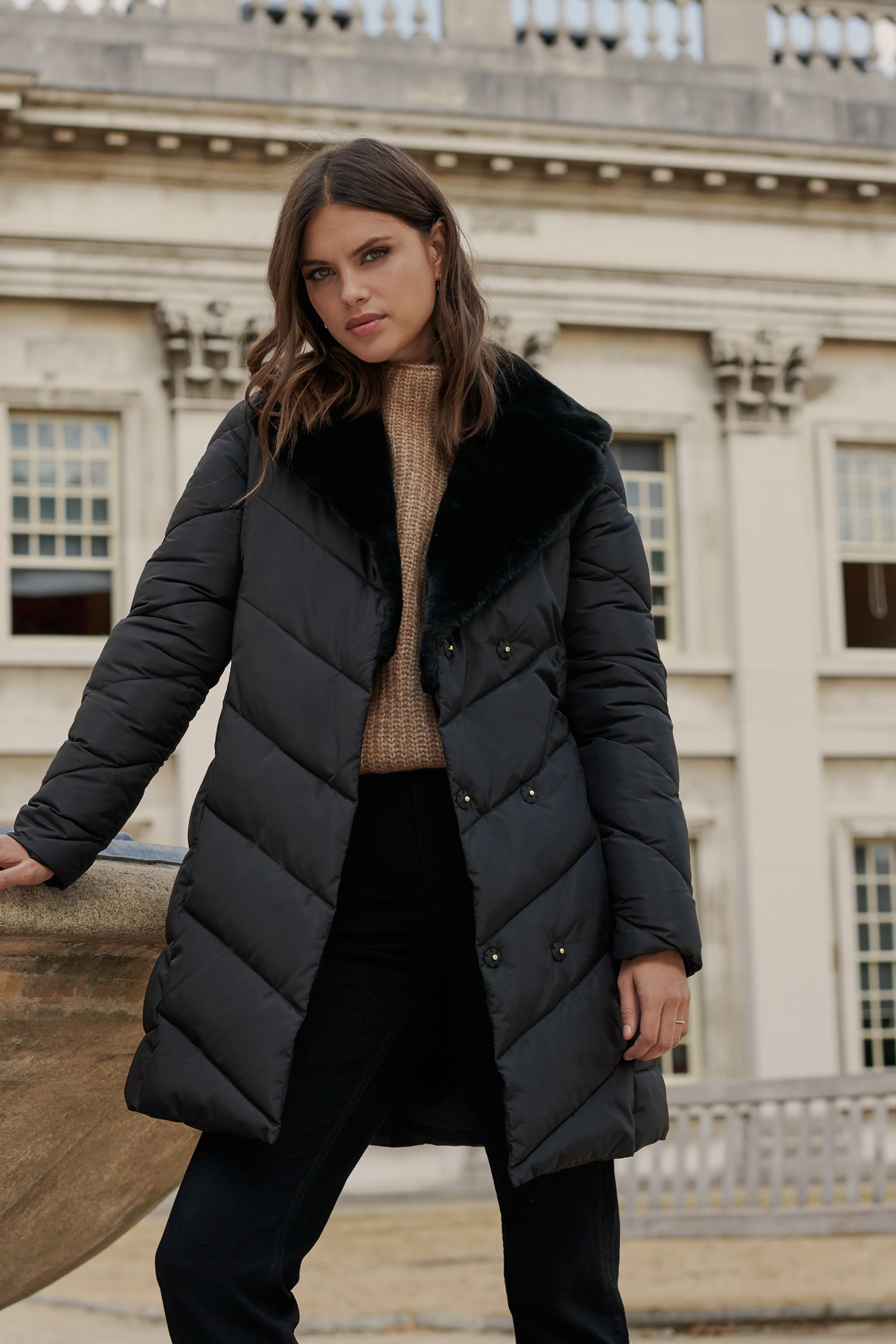 Wrap collar puffer coat deals