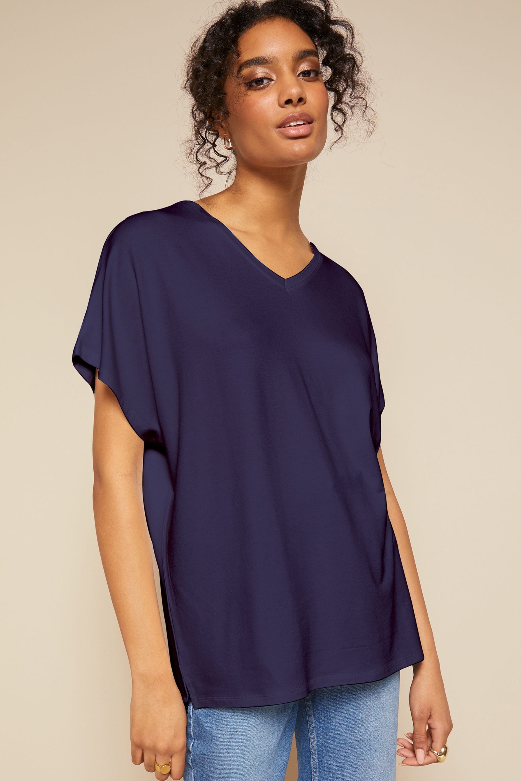 Buy Friends Like These Navy Blue Short Sleeve V Neck Tunic Top from Next Qatar