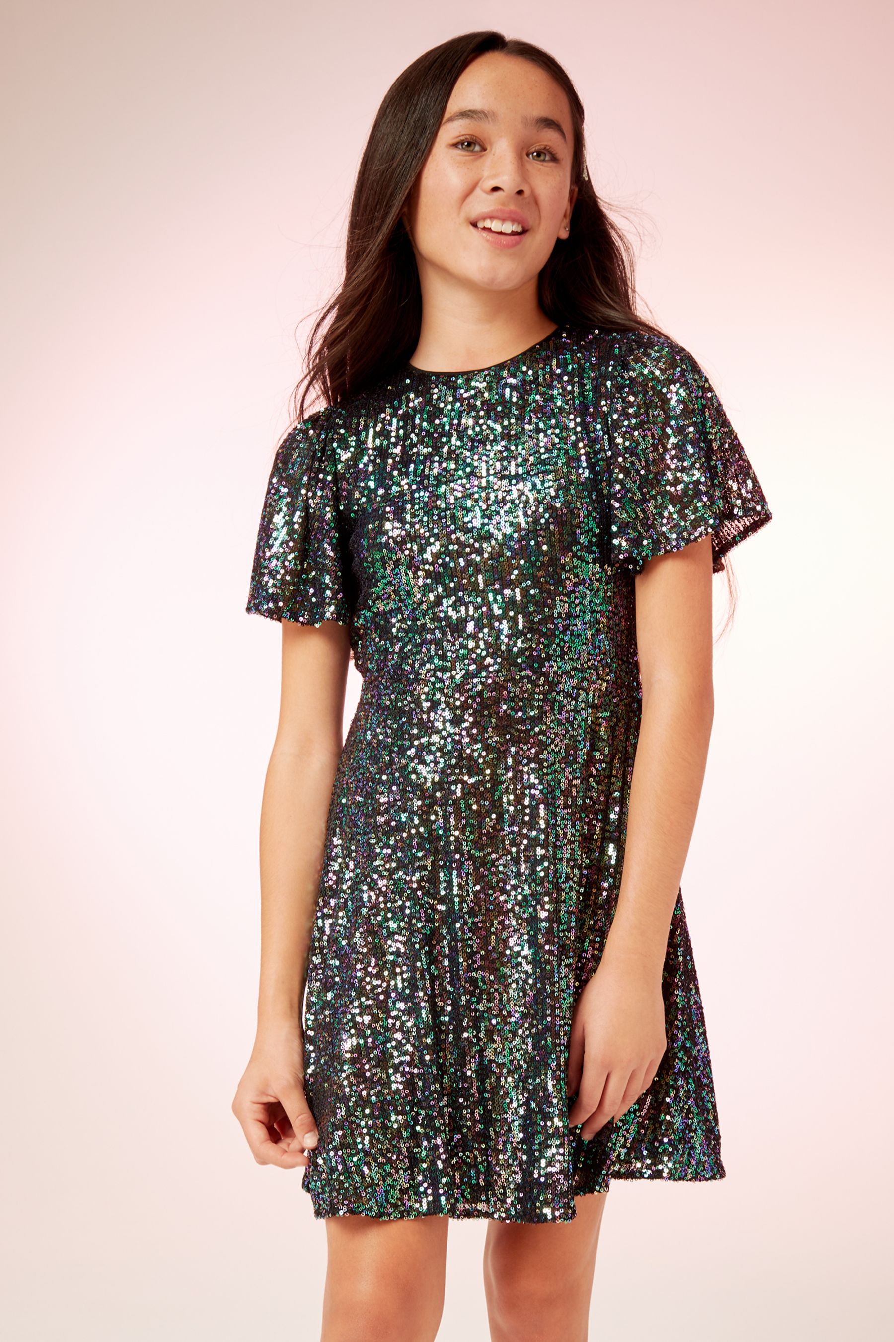 Flutter sleeve sequin dress clearance