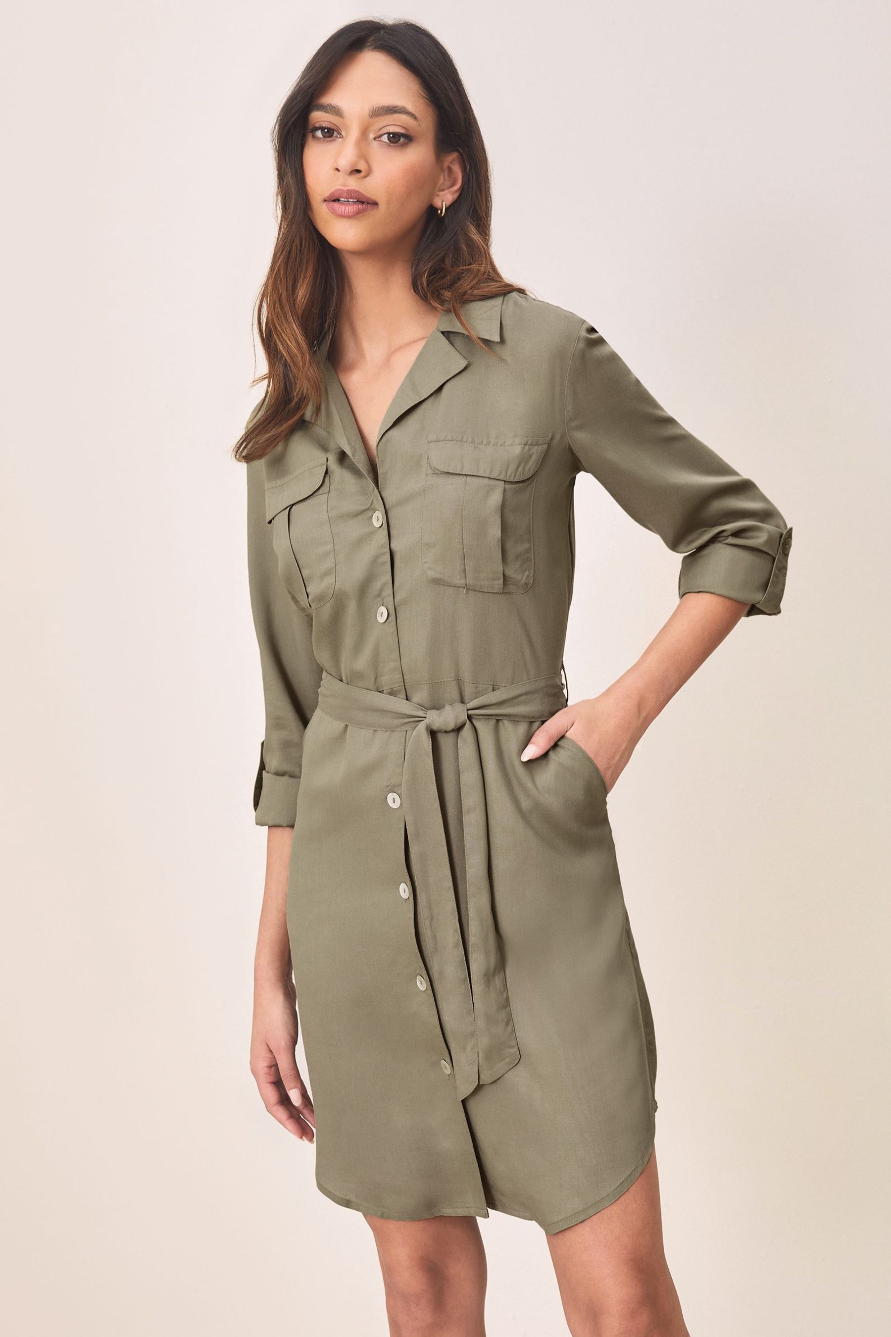Khaki denim shirt dress discount