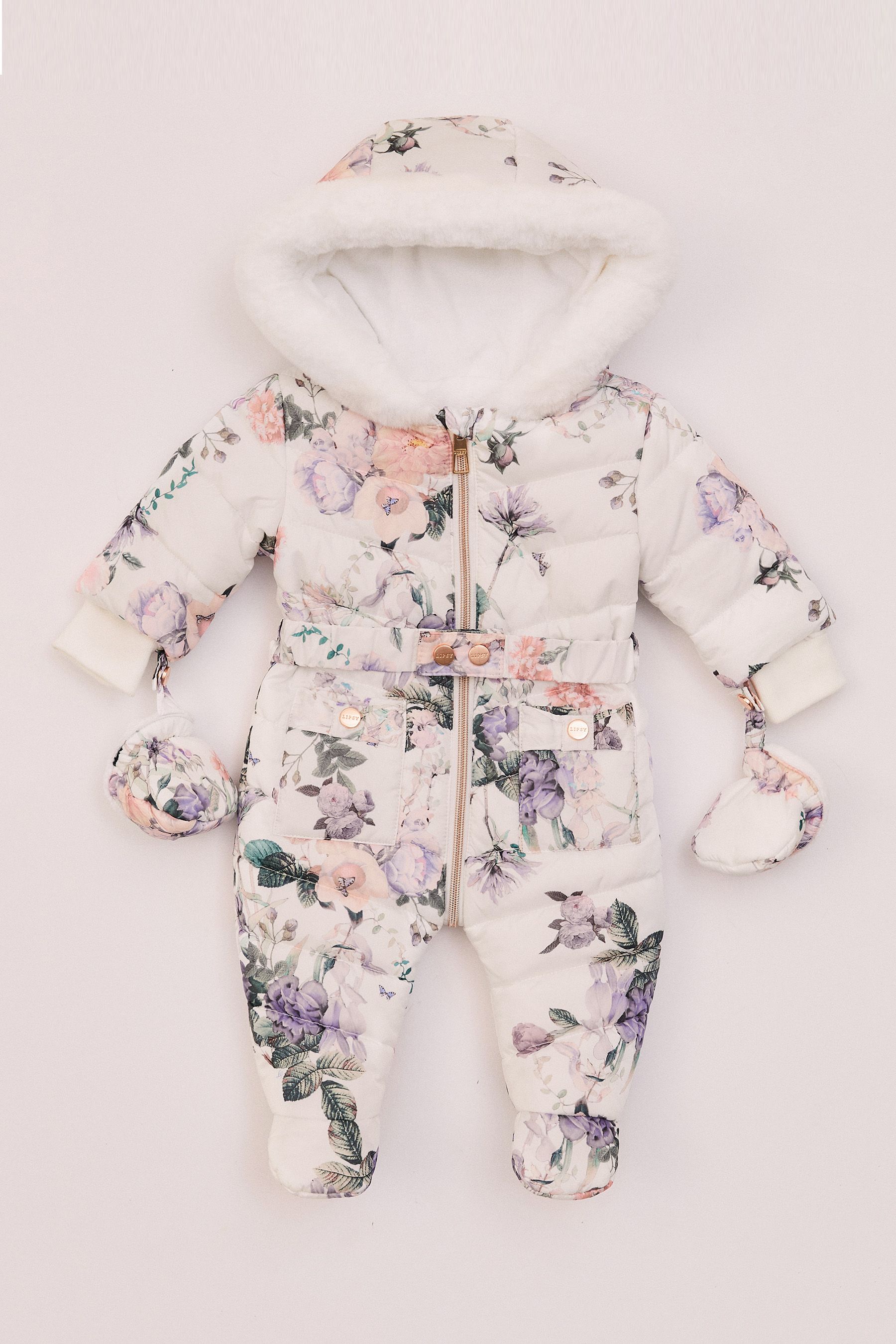 Buy Lipsy White Floral Baby Snowsuit from Next Luxembourg