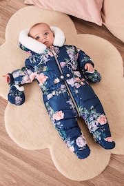 Lipsy Navy Fleece Lined Baby Snowsuit - Image 2 of 4