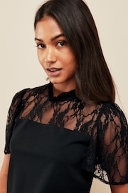 Friends Like These Black Lace Yoke Flutter Sleeve Blouse - Image 4 of 4