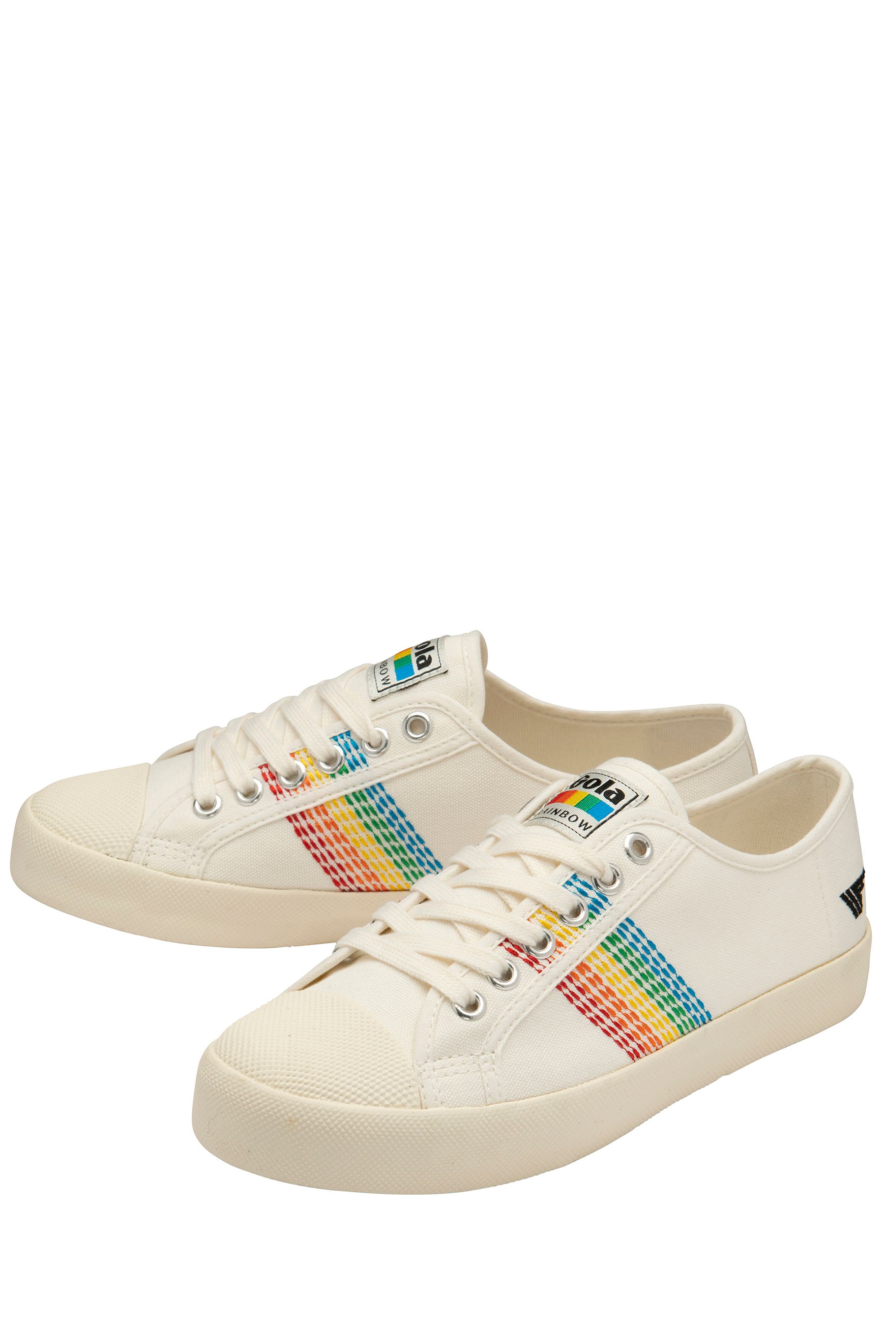 Buy Gola White Ladies Coaster Rainbow Stitch Canvas Lace Up Trainers from Next Luxembourg