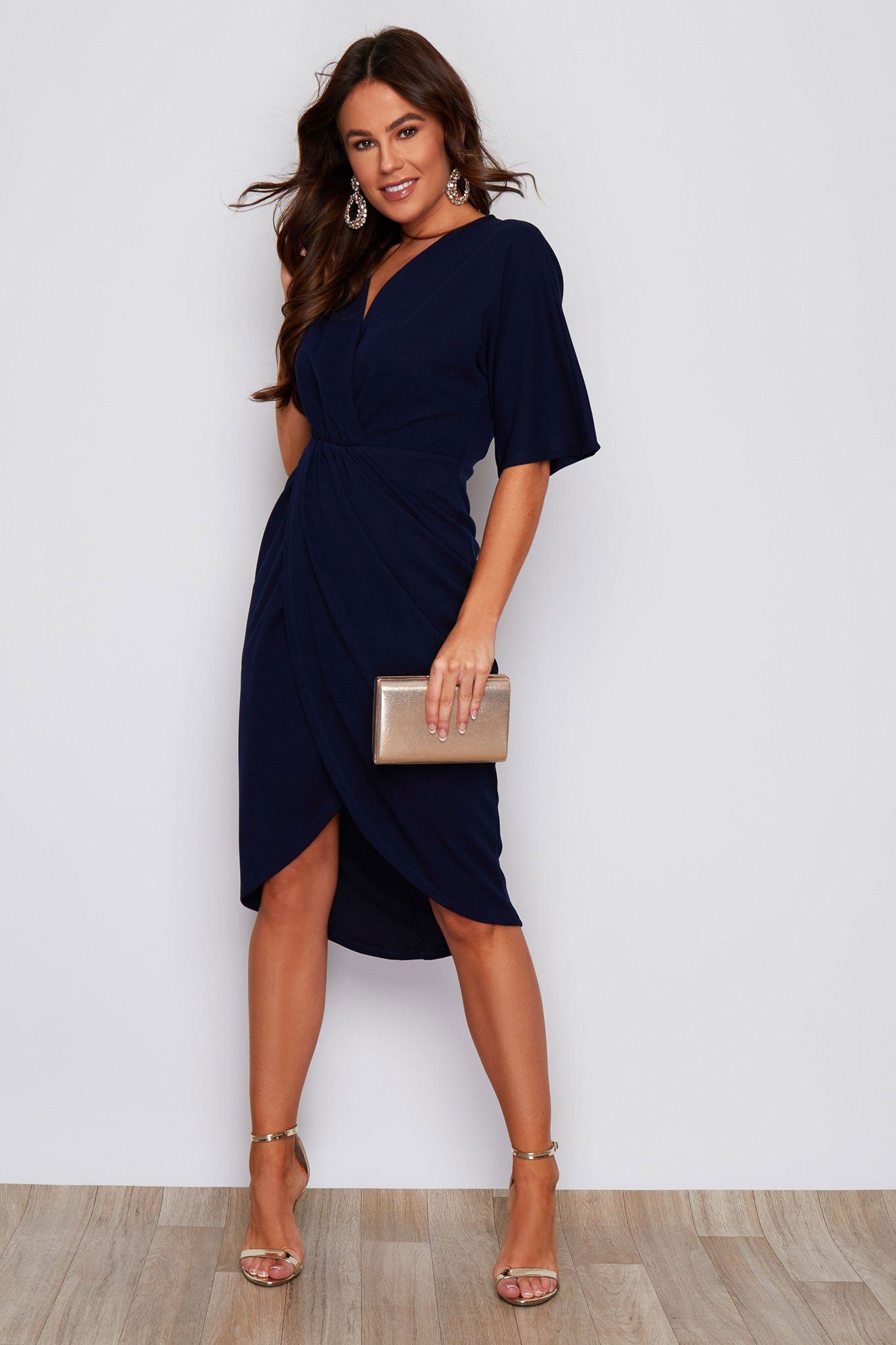 Buy Girl In Mind Navy Chelsea Short Sleeve Wrap Midi Dress from Next Luxembourg