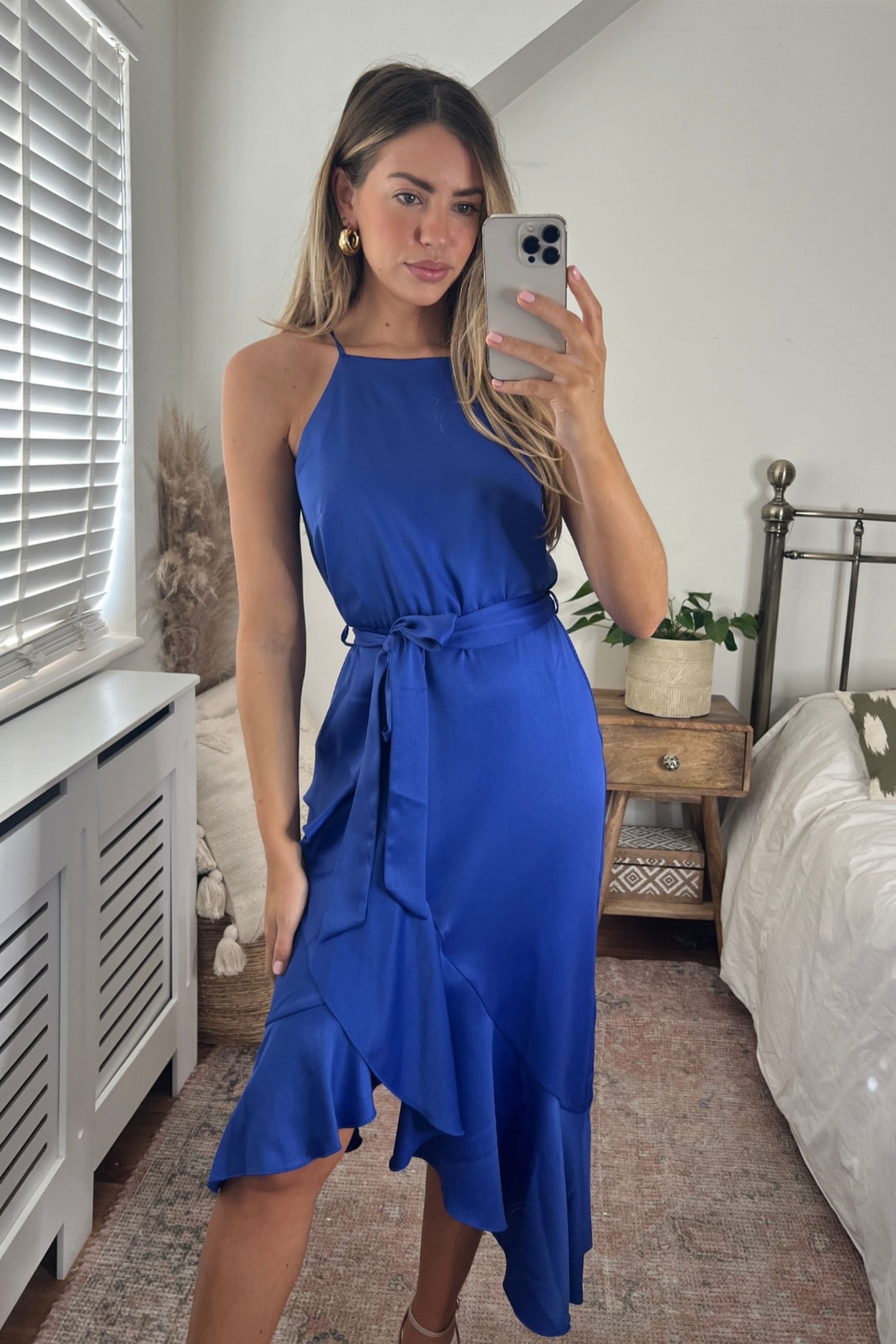 Buy Style Cheat Cobalt Blue Ariana Halter Frill Midi Dress from Next Luxembourg