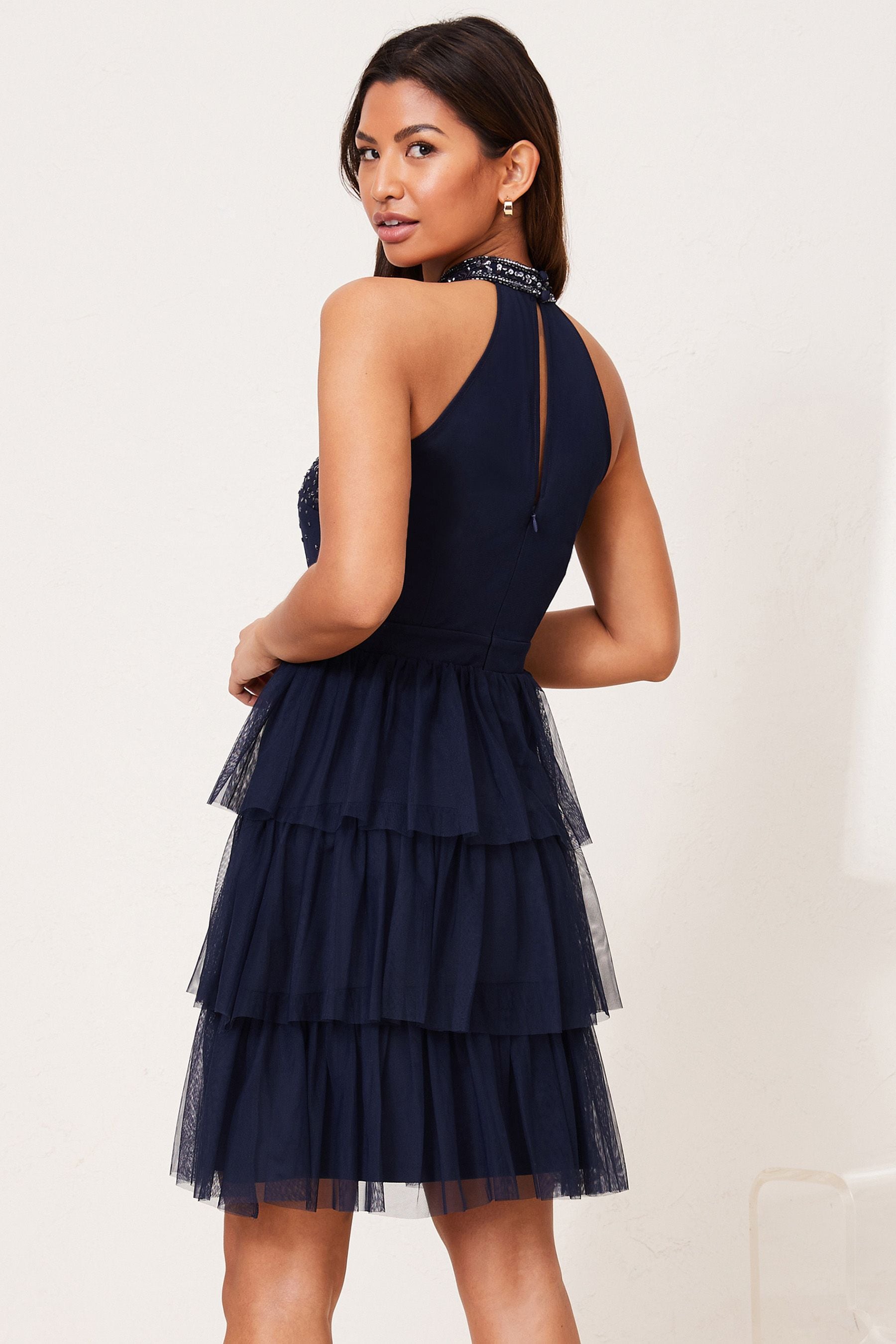 Buy Lipsy Navy Embellished Tiered Skater Dress from Next Luxembourg