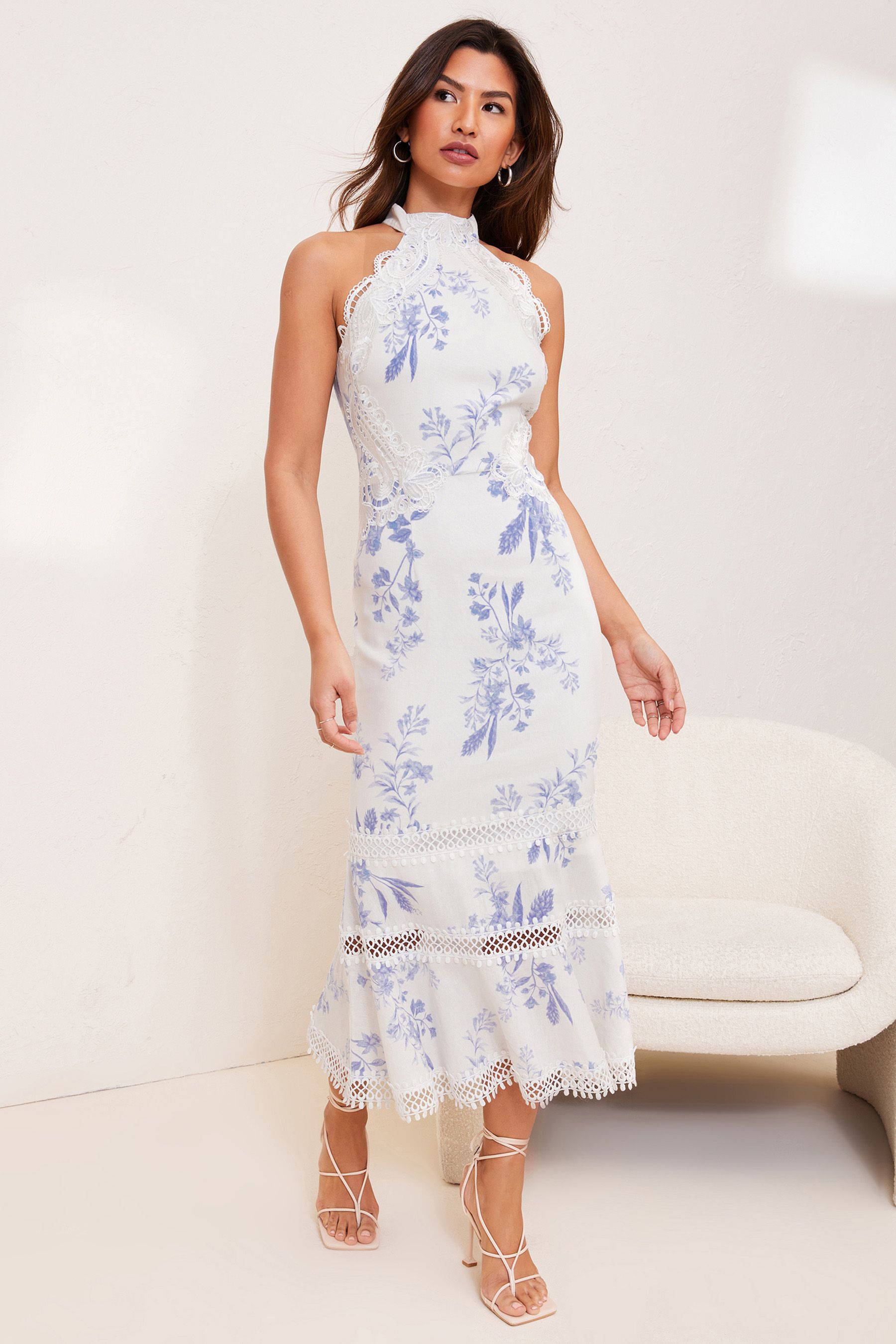 White linen halter dress on sale