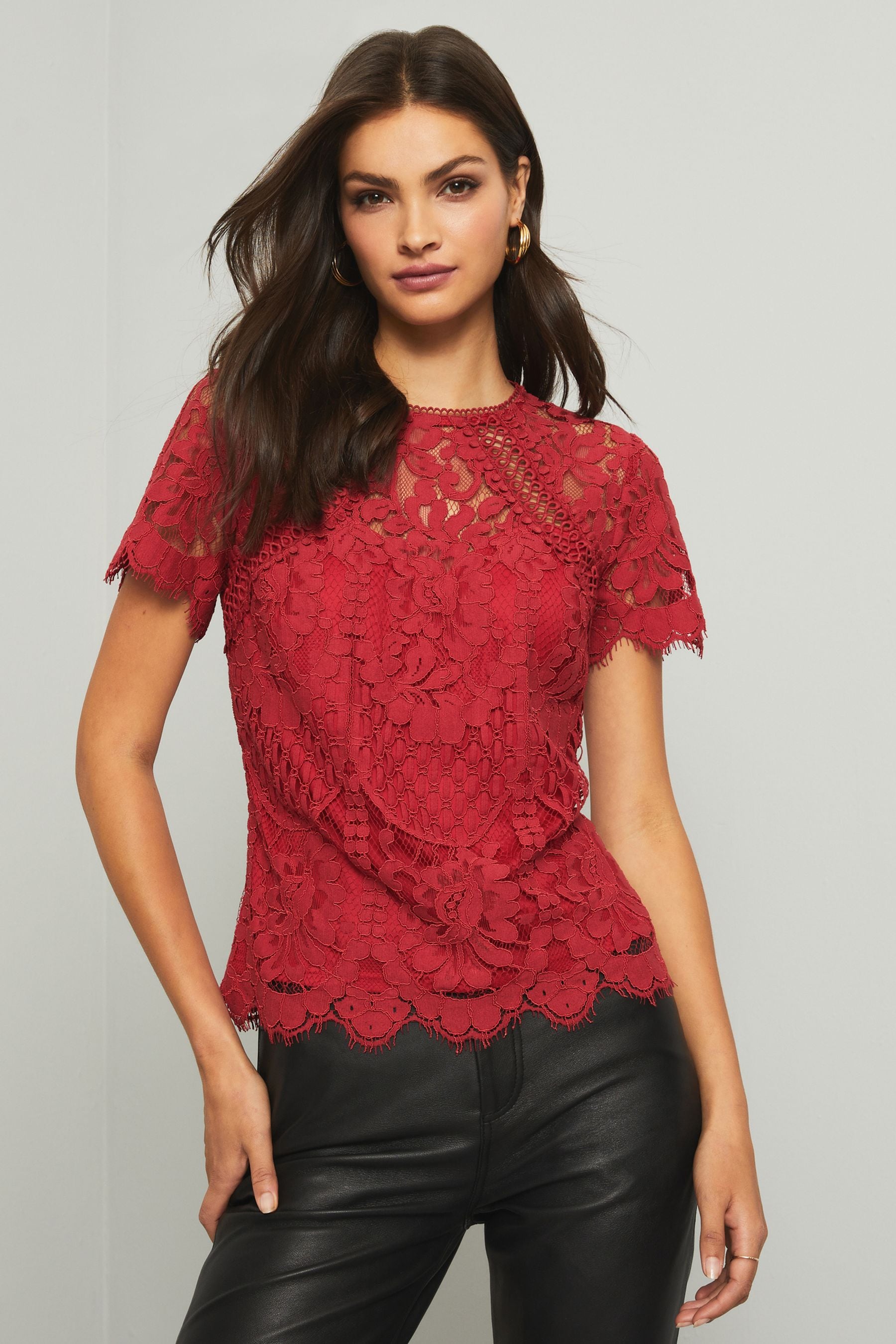 Buy Lipsy Red VIP Lace Top from Next Luxembourg