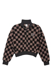 Victoria's Secret PINK Iced Coffee Brown Checker Sherpa Half Zip Sweatshirt - Image 3 of 4