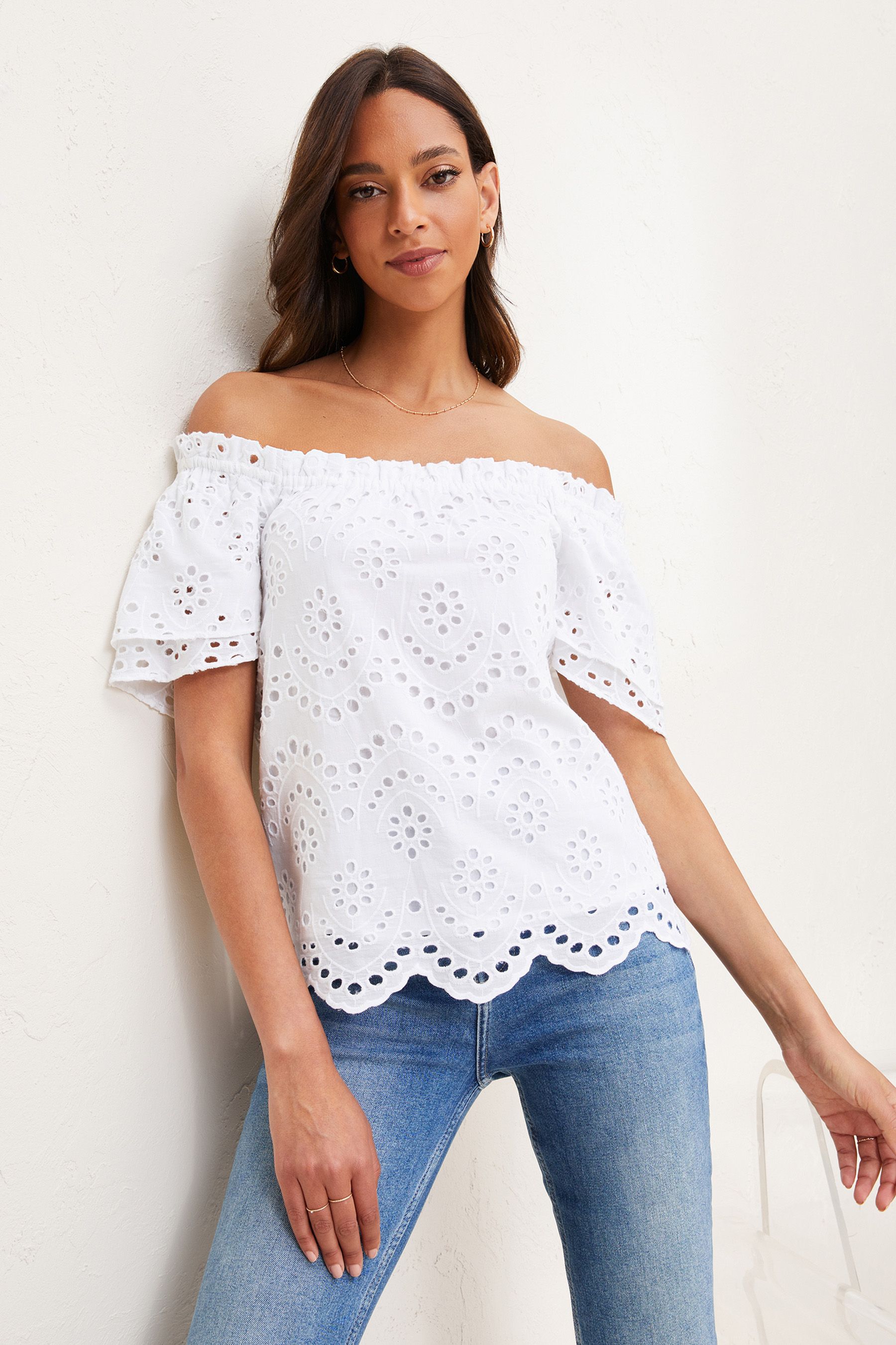 White short sleeve bardot top outlet