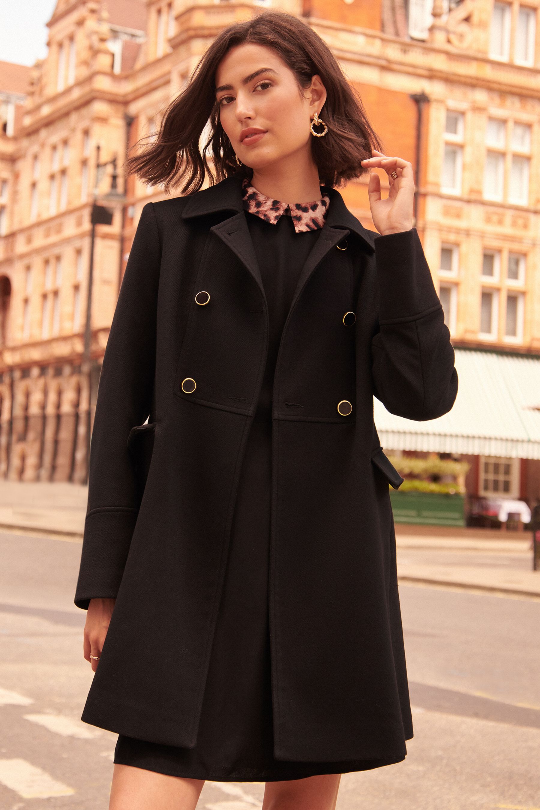 Military style black coat top