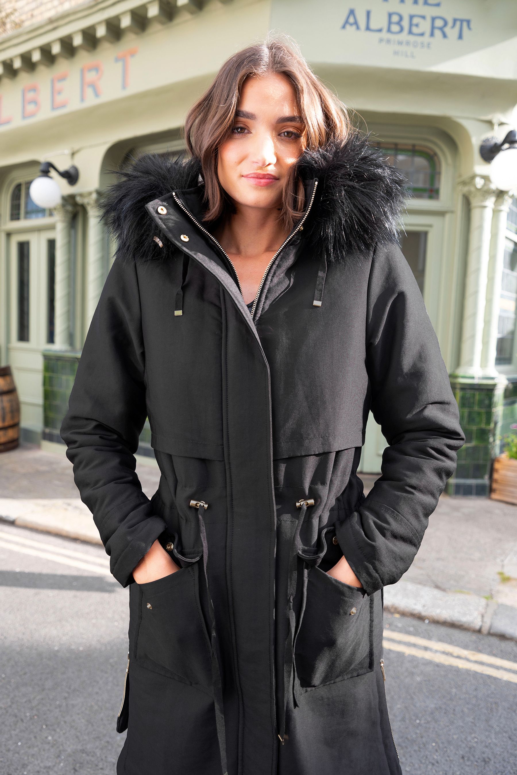 Buy Love Roses Black Premium Faux Fur Parka Coat from Next Luxembourg