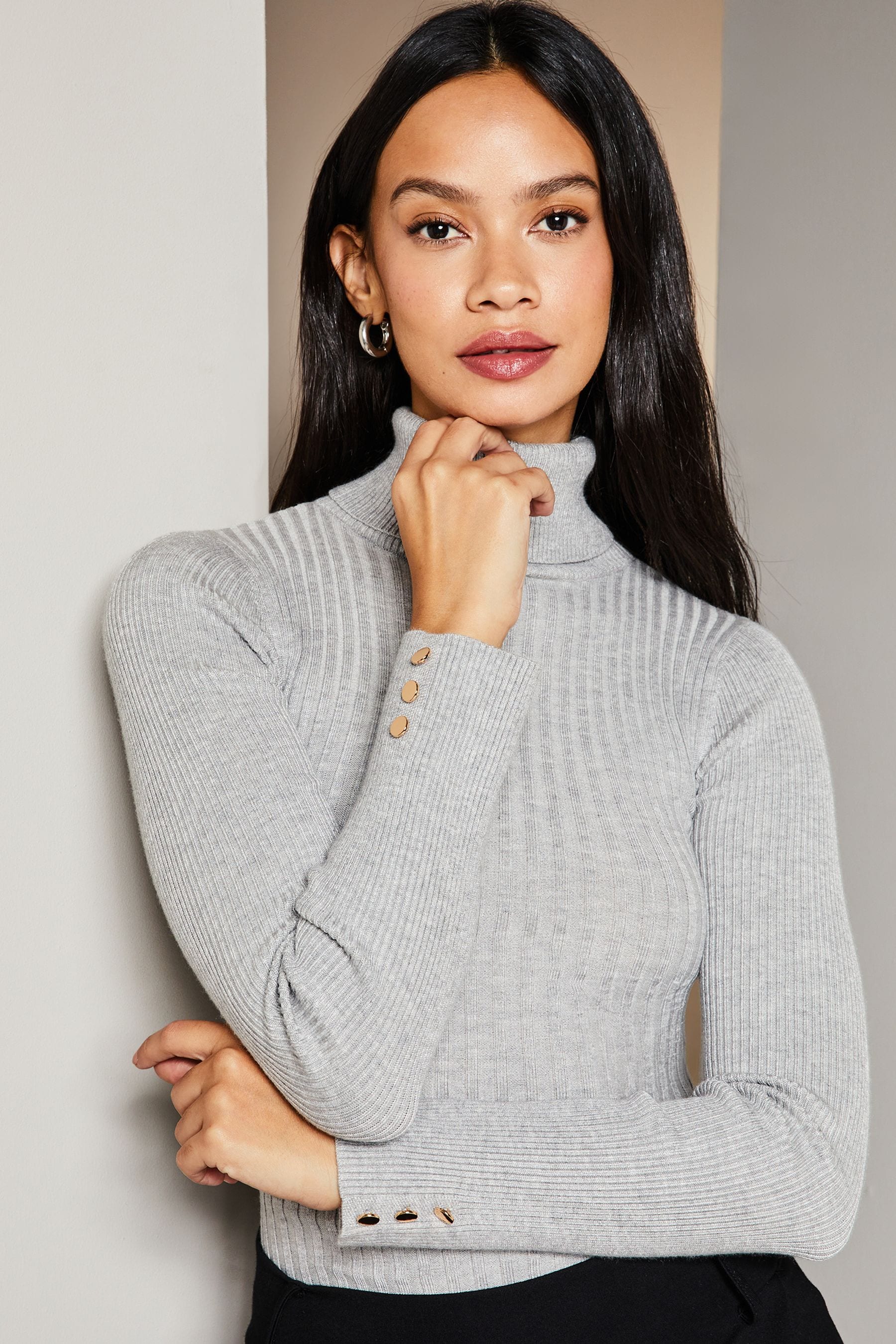 Grey knitted roll neck jumper online