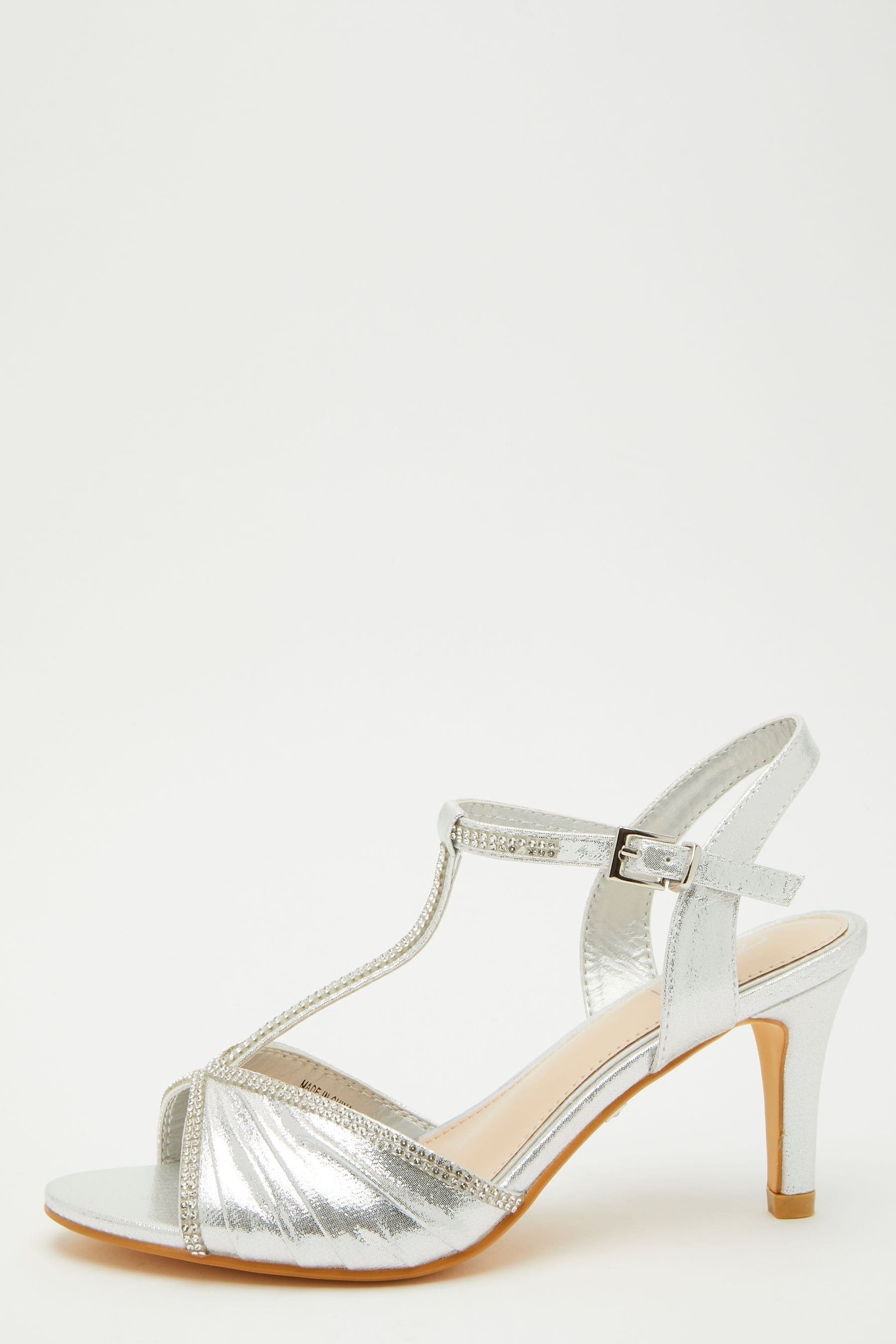 Buy Quiz Silver Shimmer Diamante Strap T Bar Low Heel Sandals from Next Luxembourg