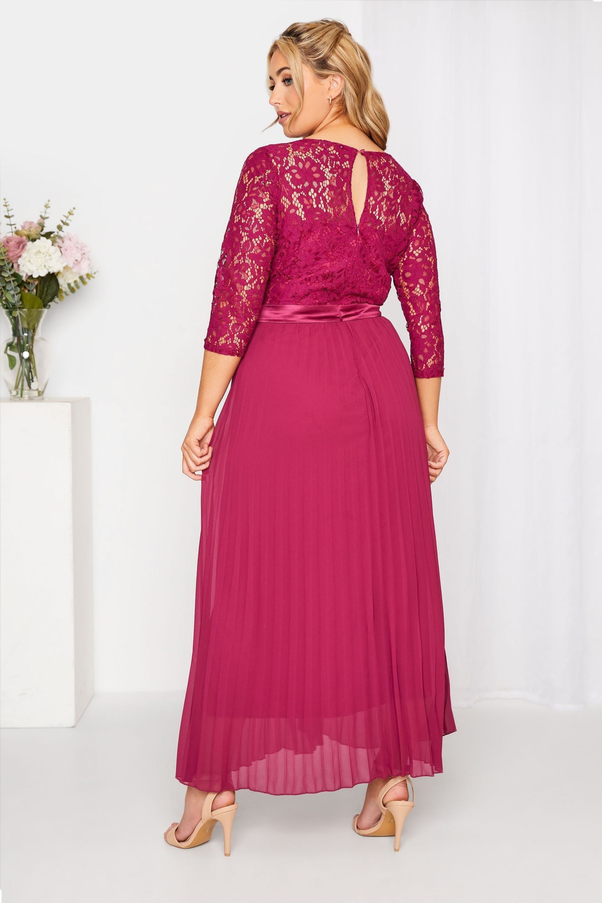 Yours Curve Red Long Sleeve Wrap Lace Dress - Image 3 of 4