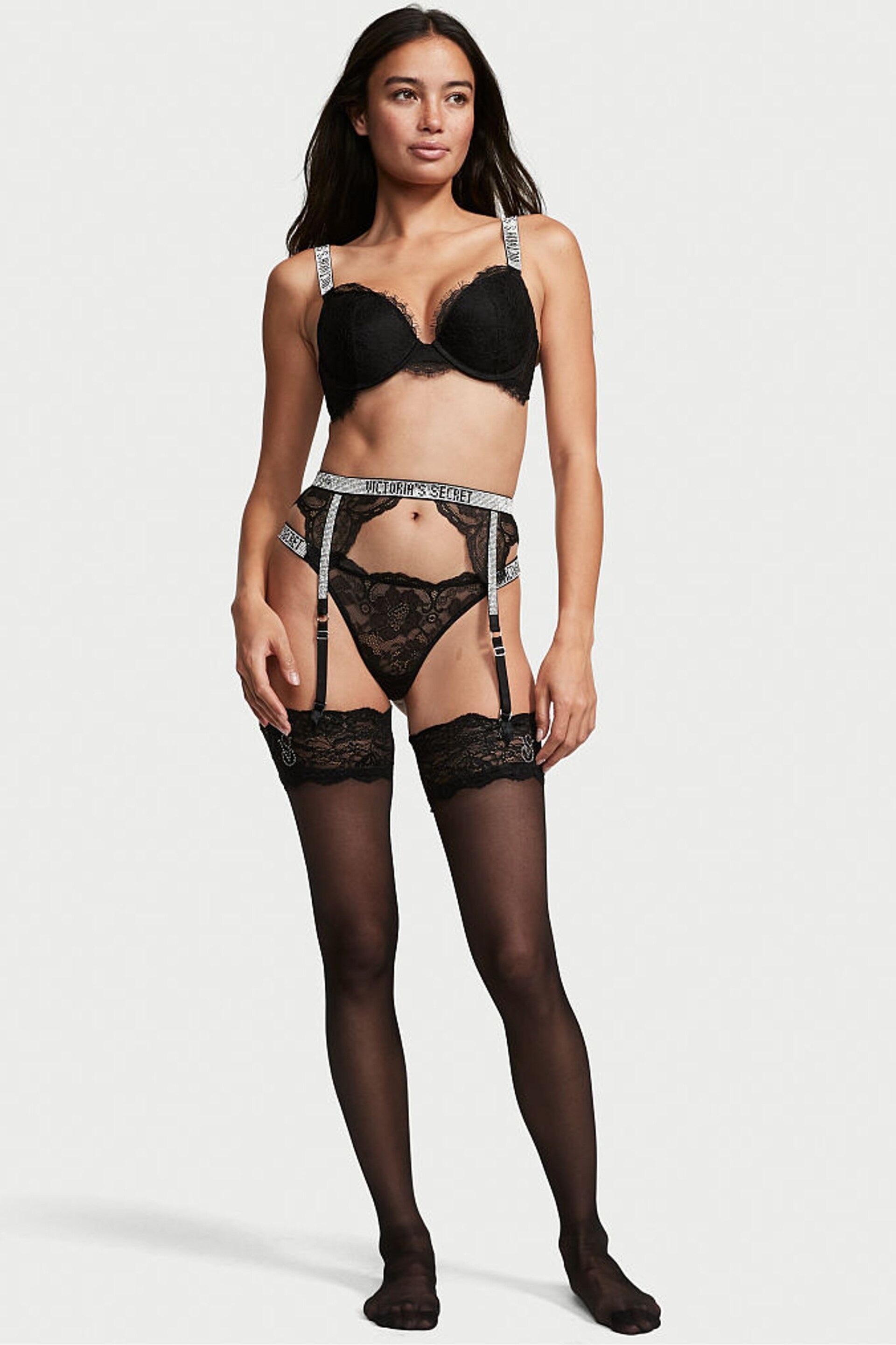 Victoria's Secret Black Lace Shine Strap Suspenders - Image 3 of 4