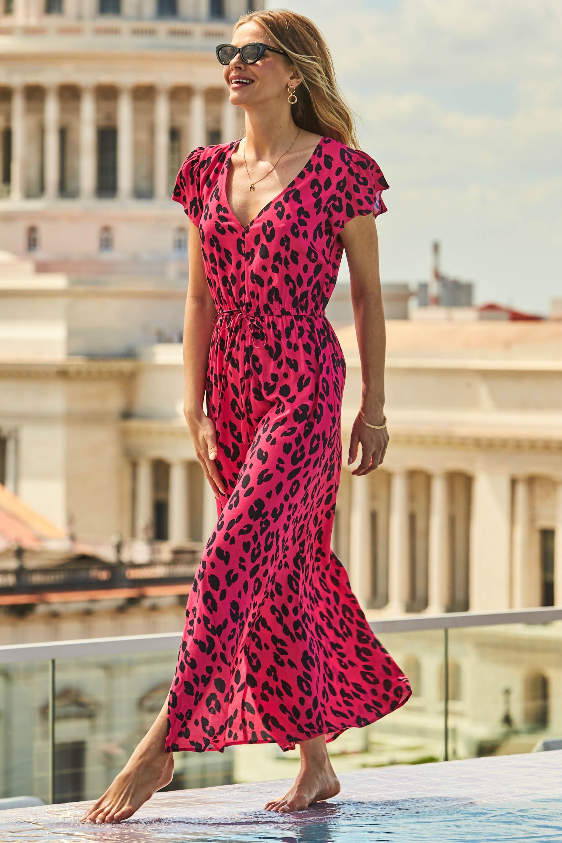 Pink leopard print maxi dress deals