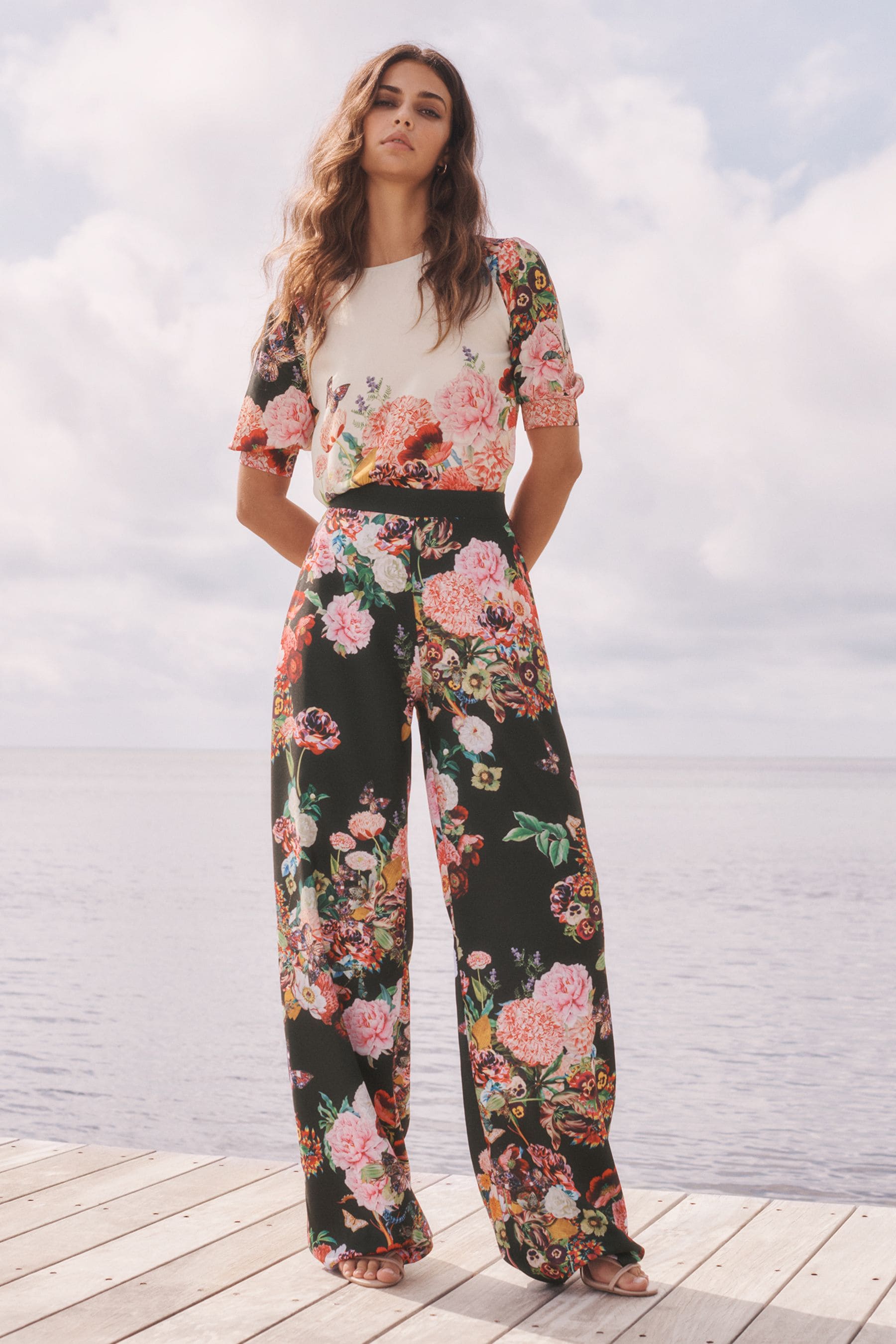 Buy Mary Katrantzou x Lipsy White Floral Printed Cuff Top from Next Luxembourg