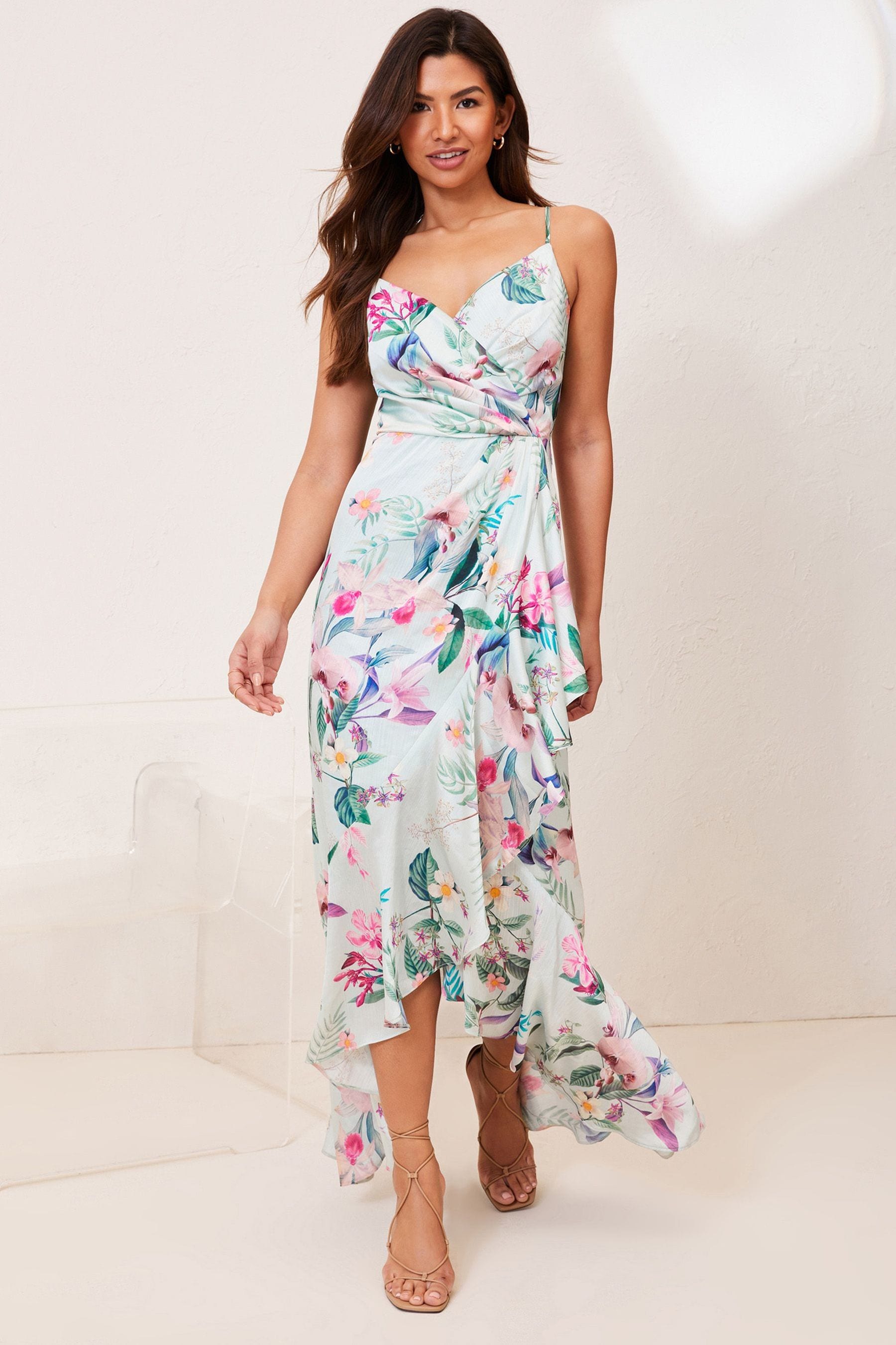 Lipsy print frill hi low dress store