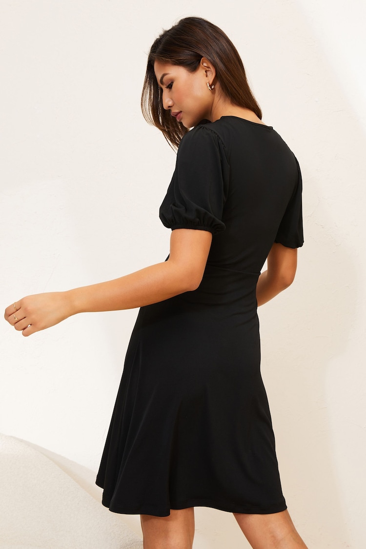 Lipsy Black Jersey Underbust Puff Sleeve Mini Dress - Image 2 of 4