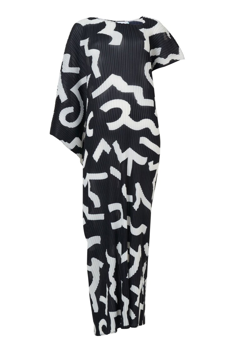 leem Black Monochrome Print Plisse Kaftan - Image 5 of 5