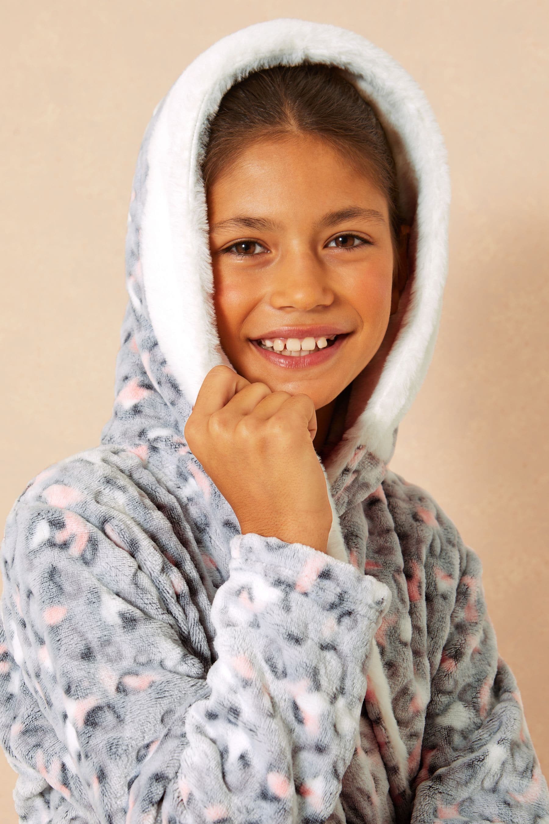 Buy Lipsy Grey Leopard Borg Embroidered Dressing Gown from Next Luxembourg