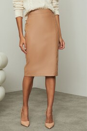 Lipsy Tan Faux Leather Pencil Skirt - Image 1 of 4