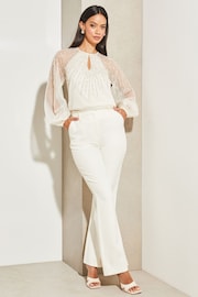 Lipsy Ivory White Long Sleeve Keyhole Sequin Detail Top - Image 1 of 3