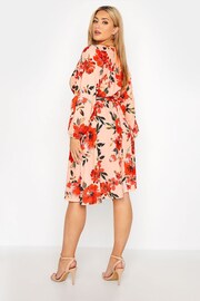 Yours Curve Pink Floral Bellow Sleeve Wrap Dress - Image 3 of 4