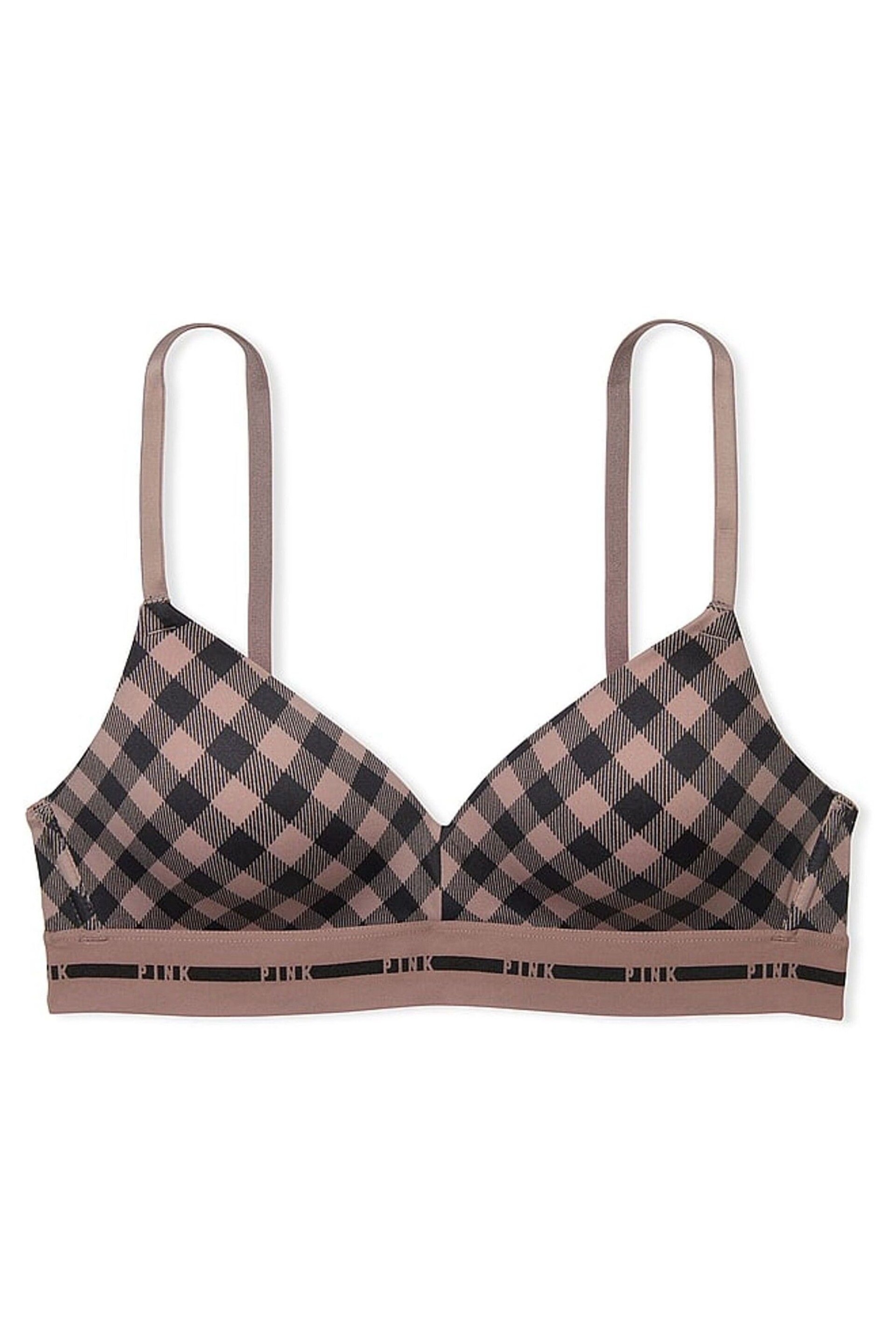 Victoria's Secret PINK Iced Coffee Brown Tartan Non Wired Lightly Lined Smooth T-Shirt Bra - Image 3 of 3