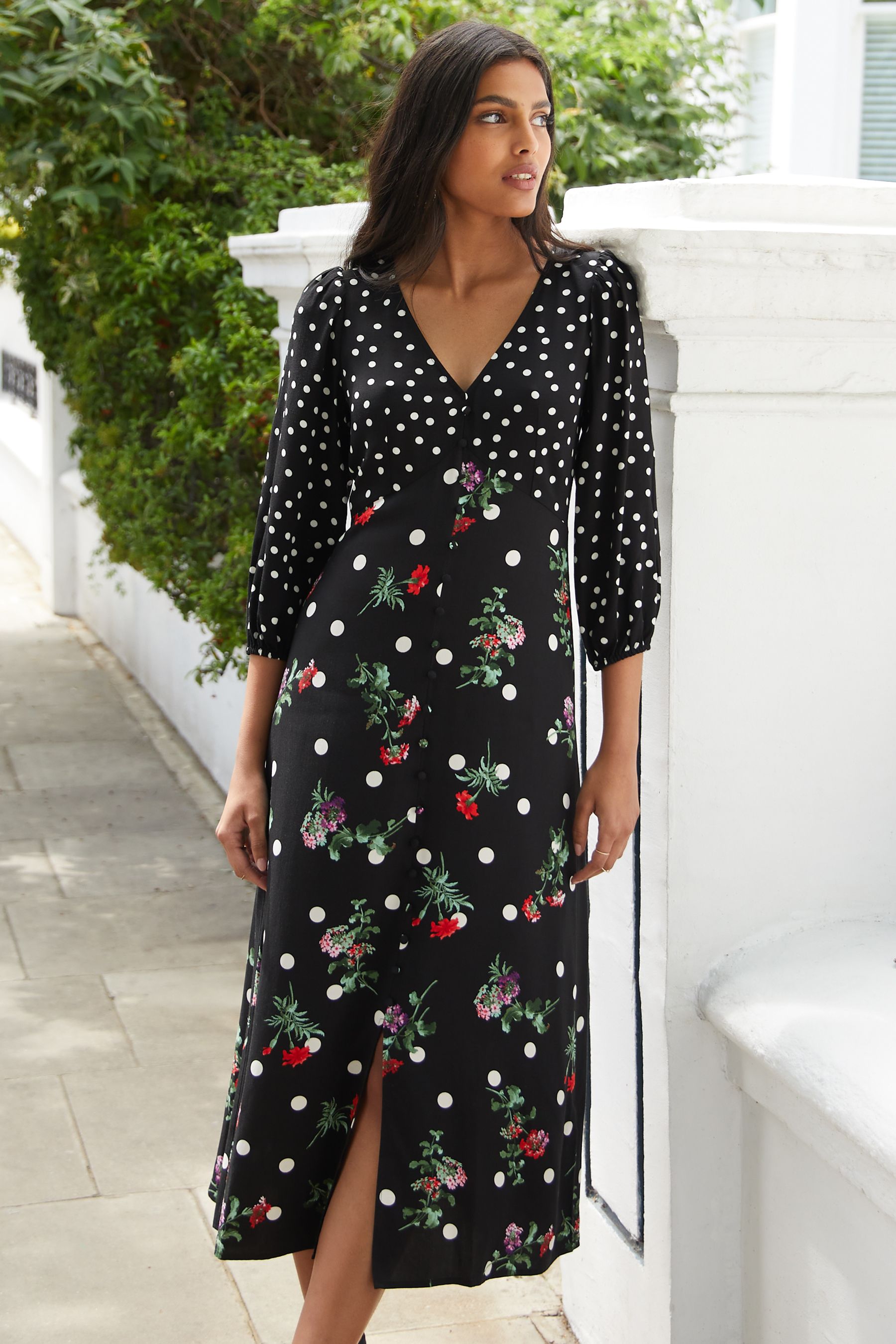 Button front v neck dress top