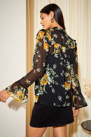 Friends Like These Black Flute Cuff Chiffon Woven Blouse - Image 4 of 4