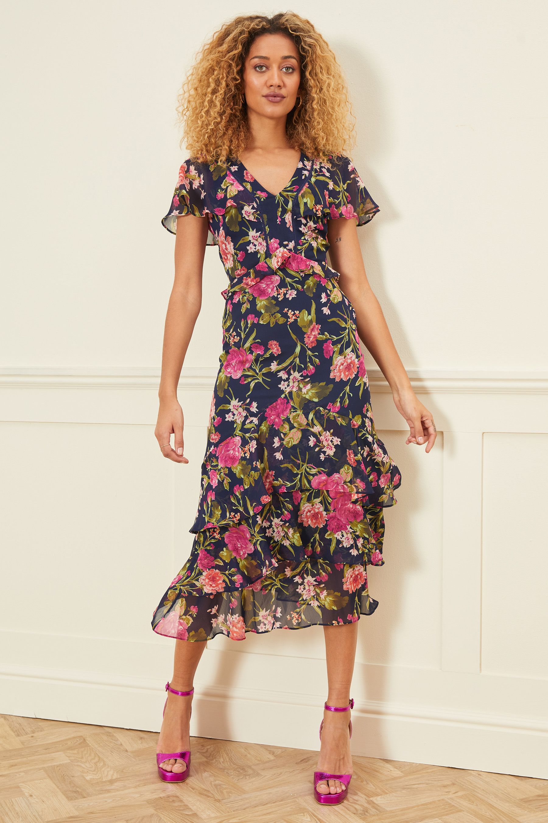 Maxi dress with floral cape online