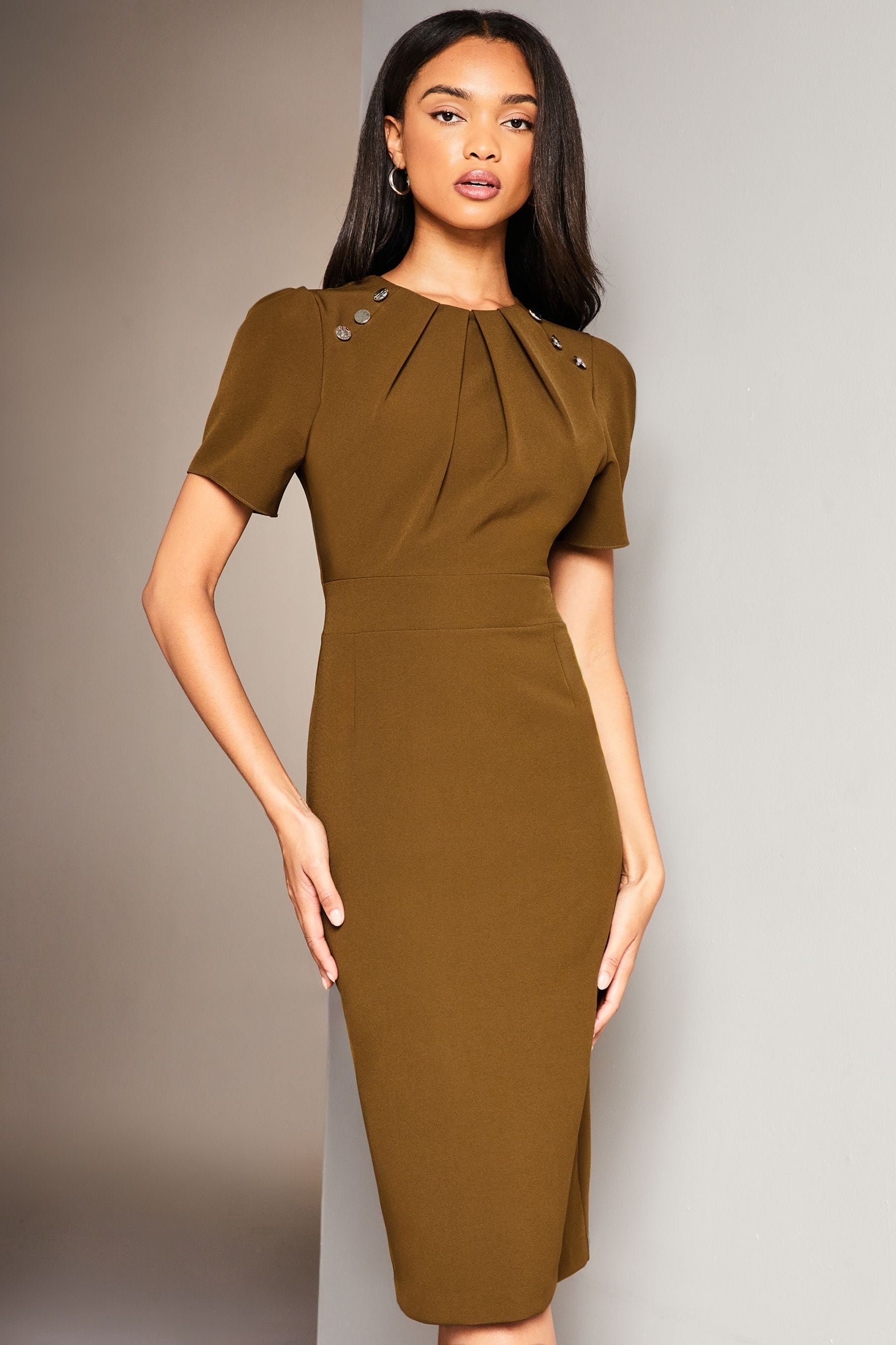Buy Lipsy Green Button Bodycon Midi Dress from Next Luxembourg