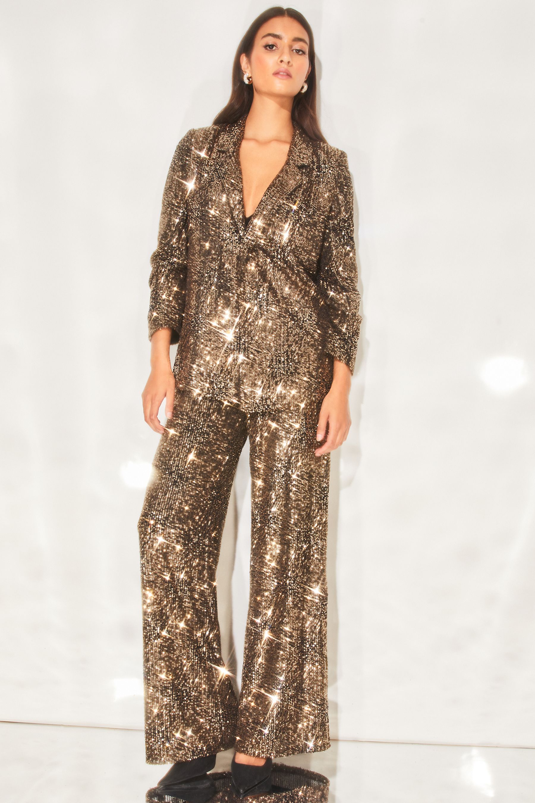 Gold sequin trousers cheap