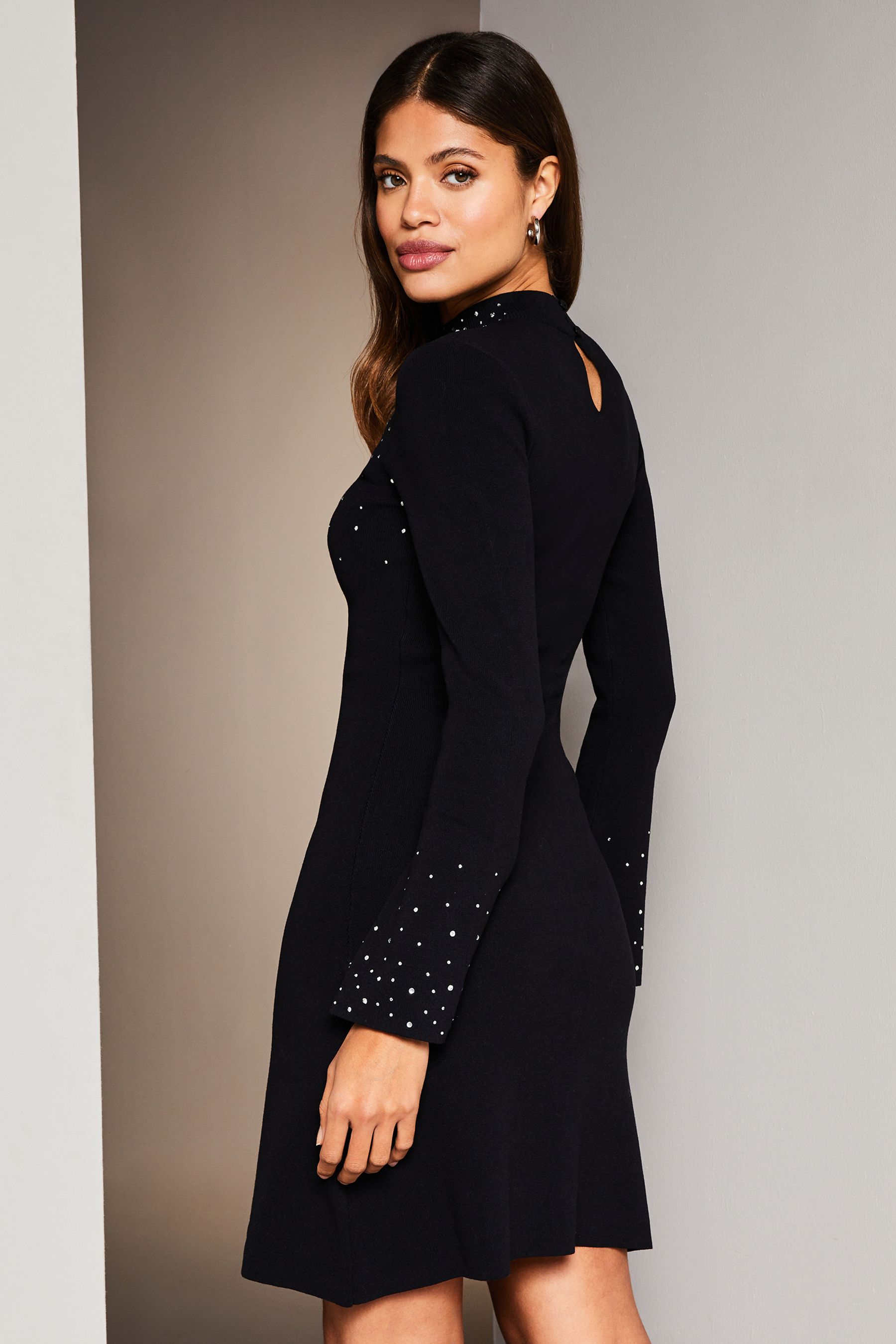 Buy Lipsy Black Long Sleeve Ombre Hot Fix Knitted Dress from Next Luxembourg