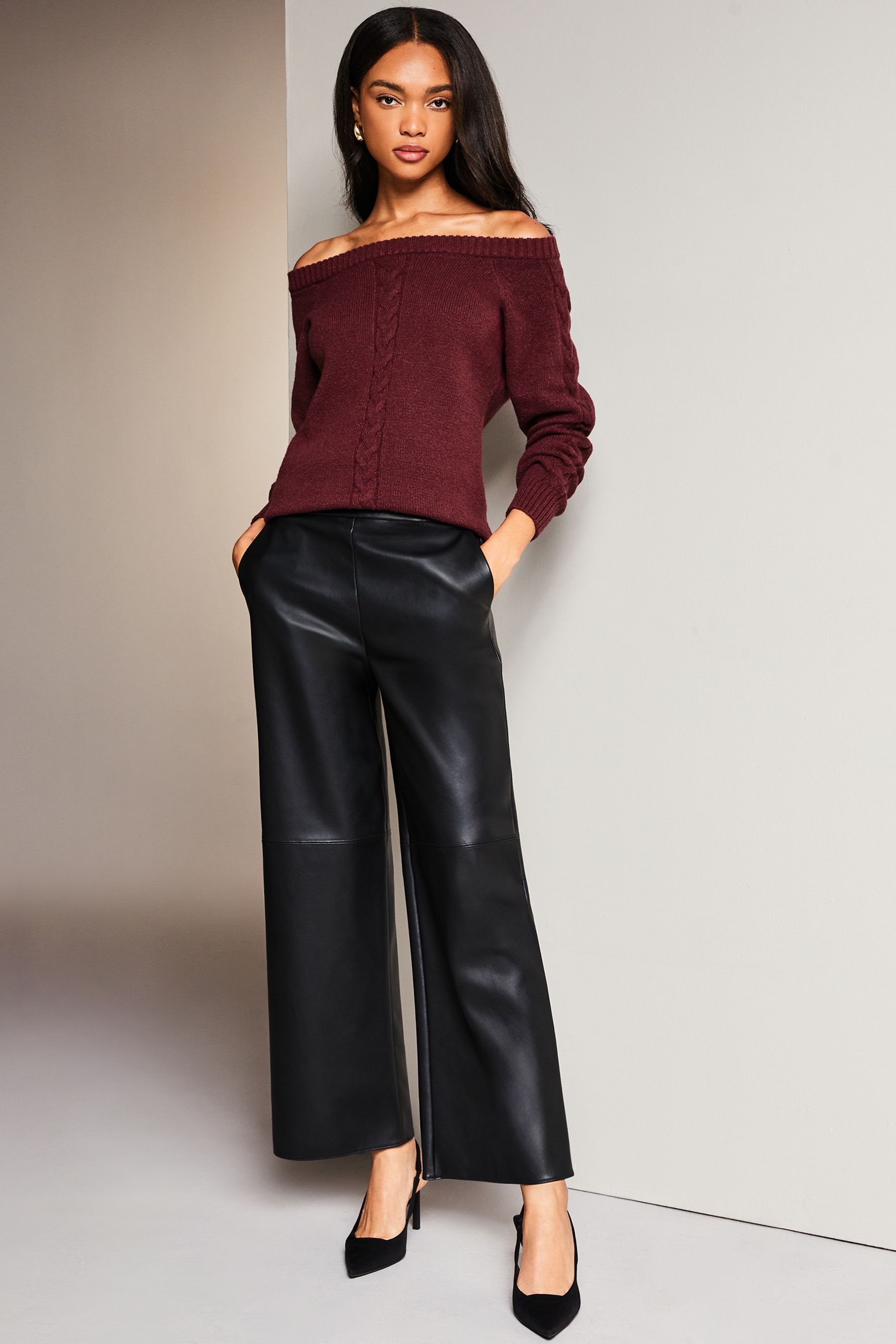 Buy Lipsy Berry Red Cable Knitted Off The Shoulder Jumper from Next Luxembourg