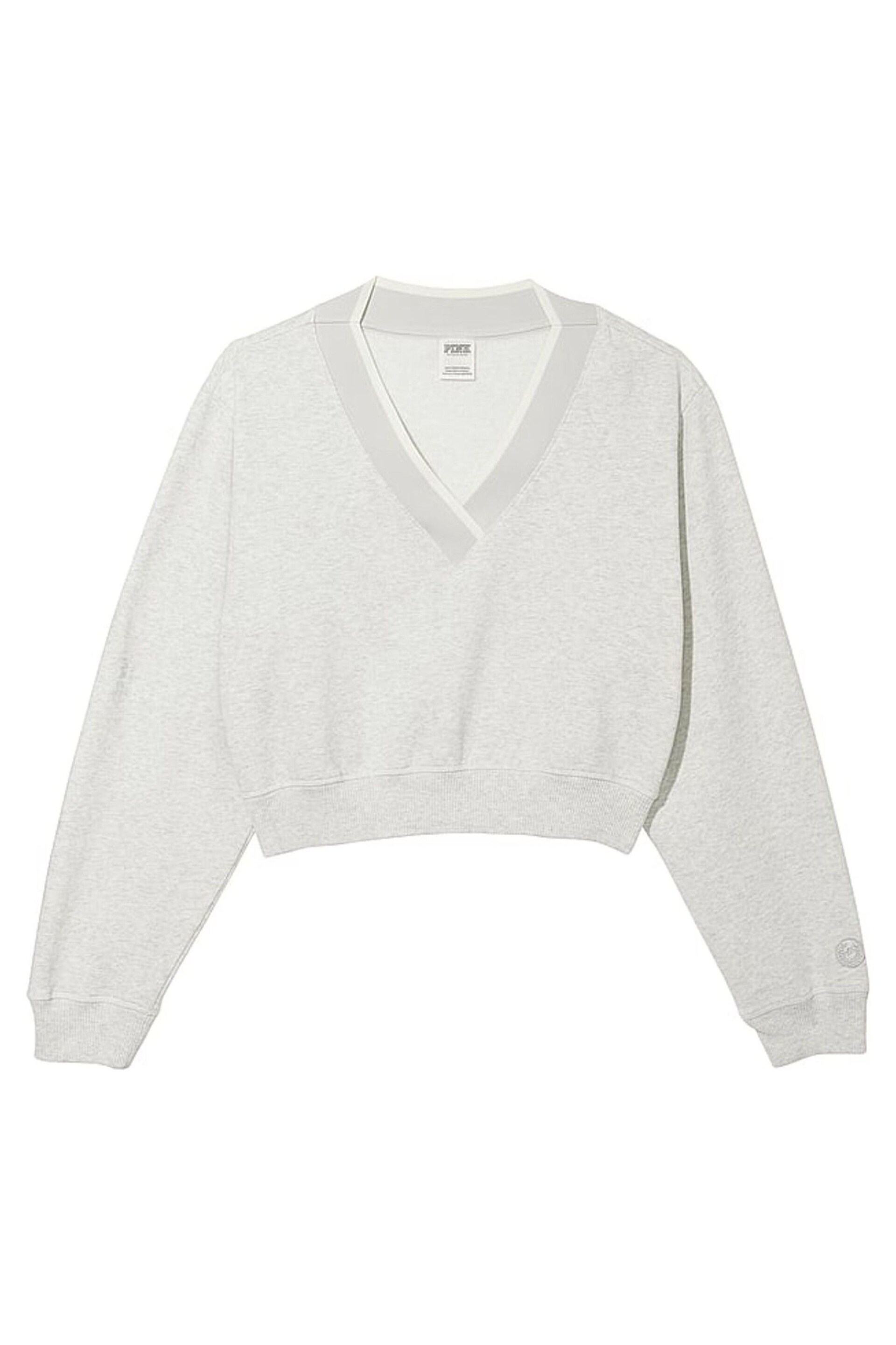 Victoria's Secret PINK Heather Grey Elevated Fleece V-Neck Sweat Top - Image 3 of 3