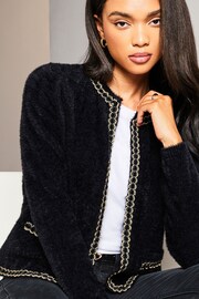 Lipsy Black Petite Crew Neck Button Through Eyelash Faux Fur Cardigan - Image 4 of 4