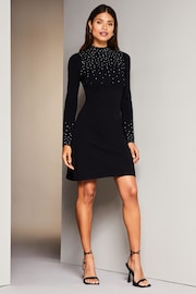 Lipsy Black Curve Long Sleeve Glitter High Neck Knitted Jumper Dress - Image 3 of 4