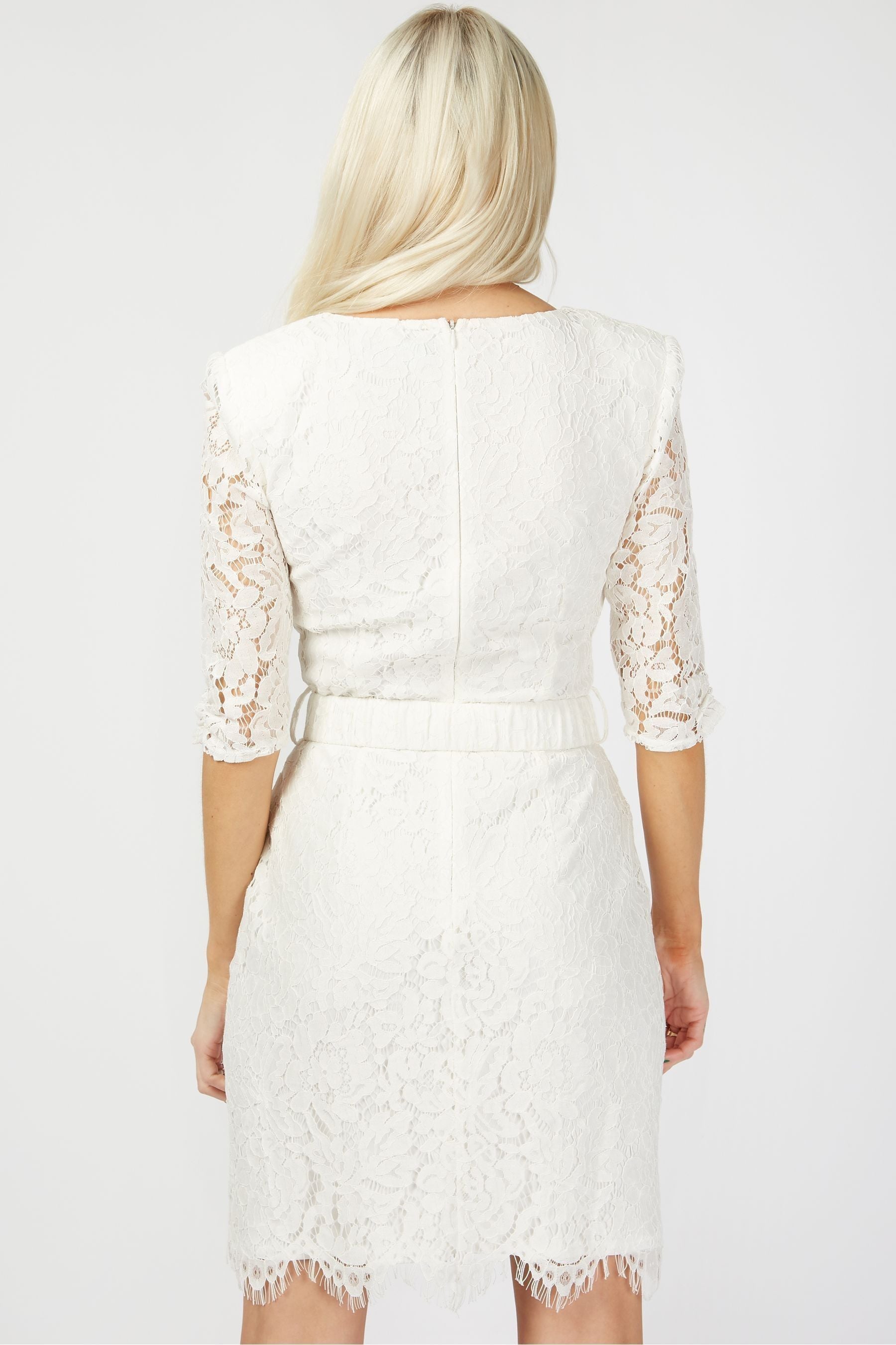 Buy Little Mistress White Lace Belted Bodycon Mini Dress from Next Luxembourg