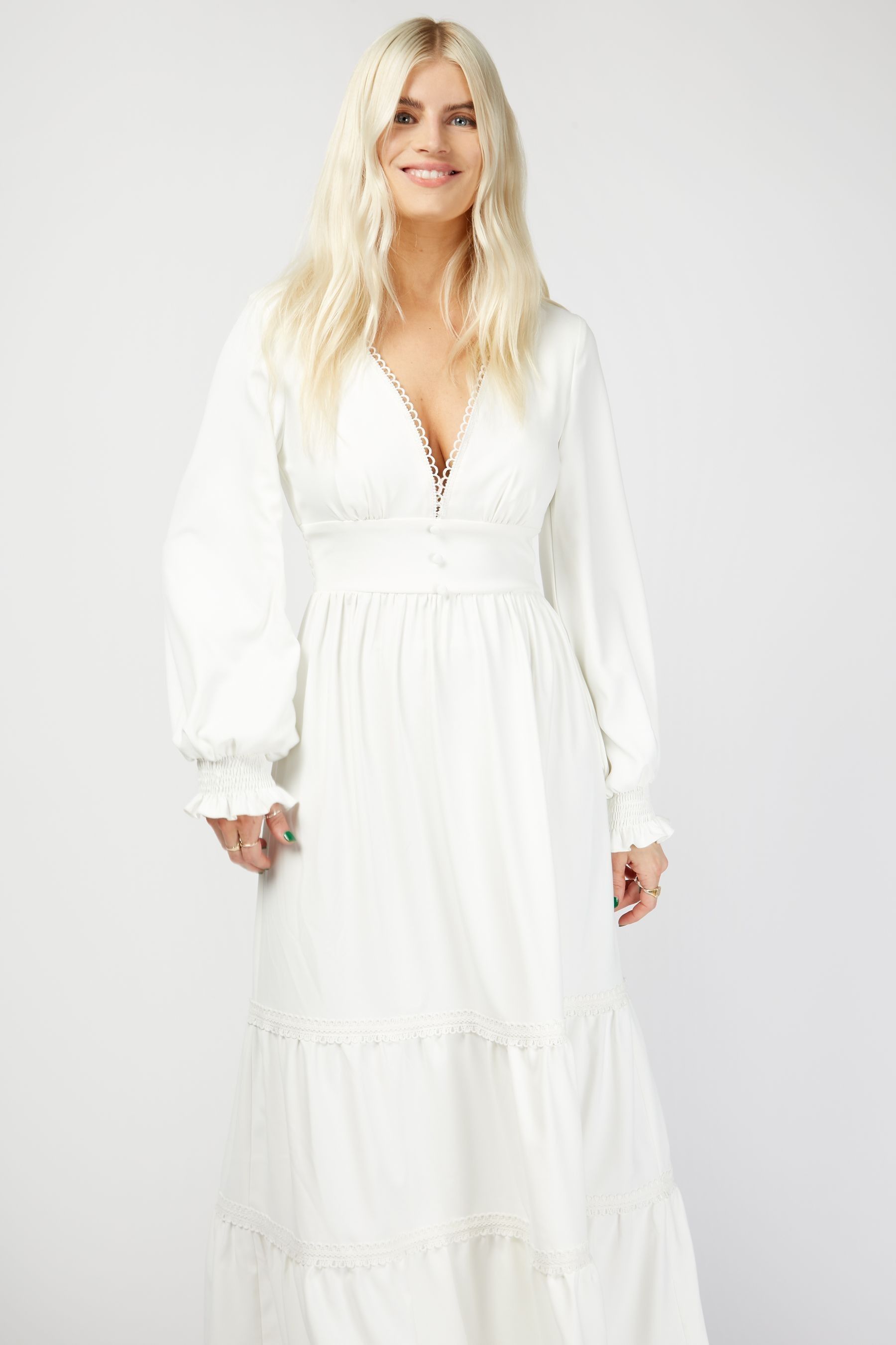 Buy Little Mistress Cream Crochet Trim Midi Dress from Next Luxembourg