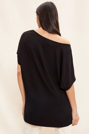 Friends Like These Black Petite Soft Jersey Short Sleeve Slash Neck Tunic - Image 2 of 4
